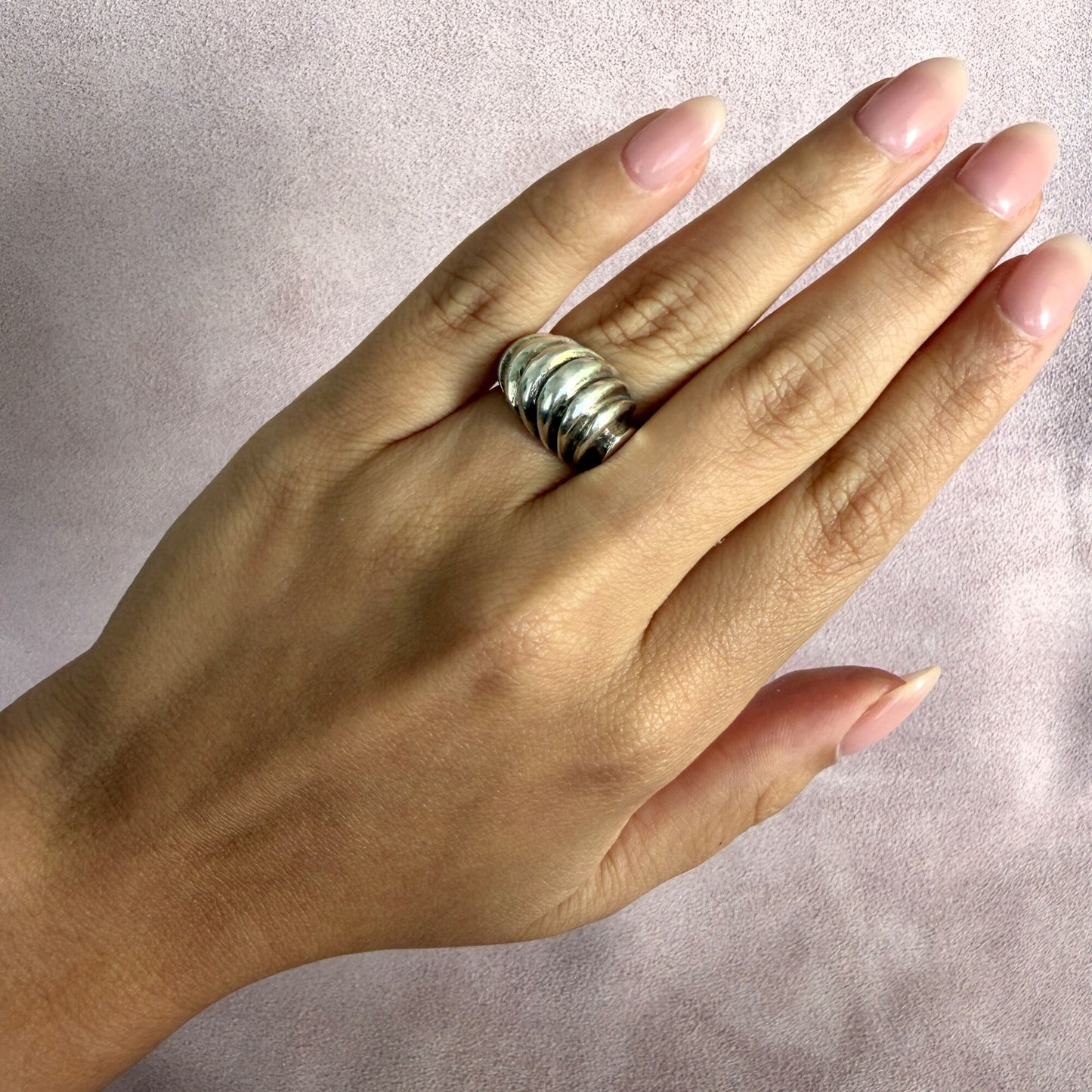 mexico sterling silver vintage chunky scalloped dome ring size 5.5