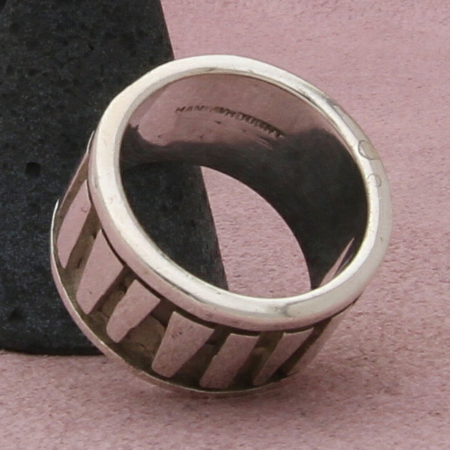 sterling silver mens vintage high quality handwrought 14mm band ring size 10.25