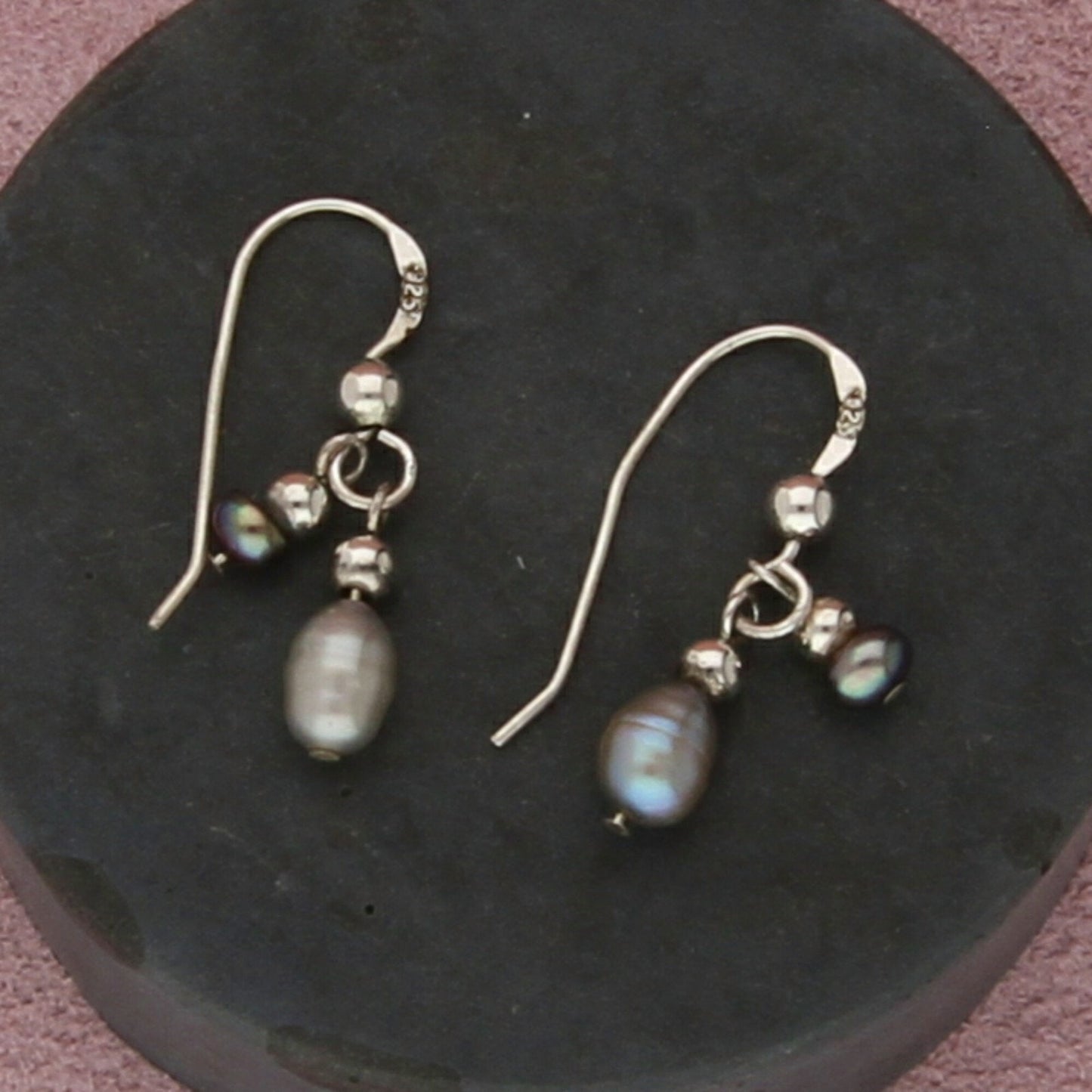 sterling silver gray biwa pearl dangle earrings