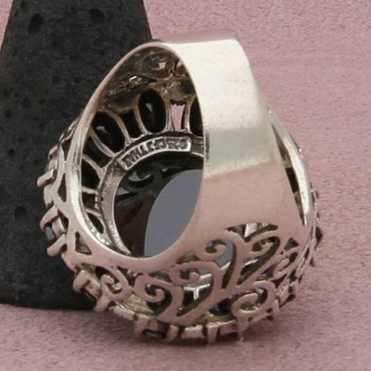 Sterling Silver Chunky Marcasite & Black Cz Cocktail Ring Size 8.5