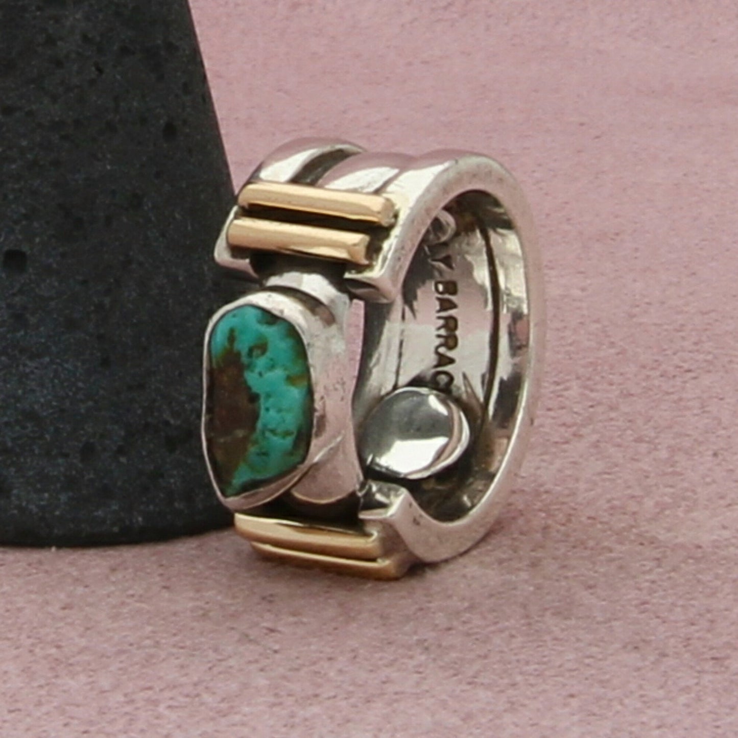 lilly barrack sterling silver & 14k gold southwestern turquoise ring size 5.25