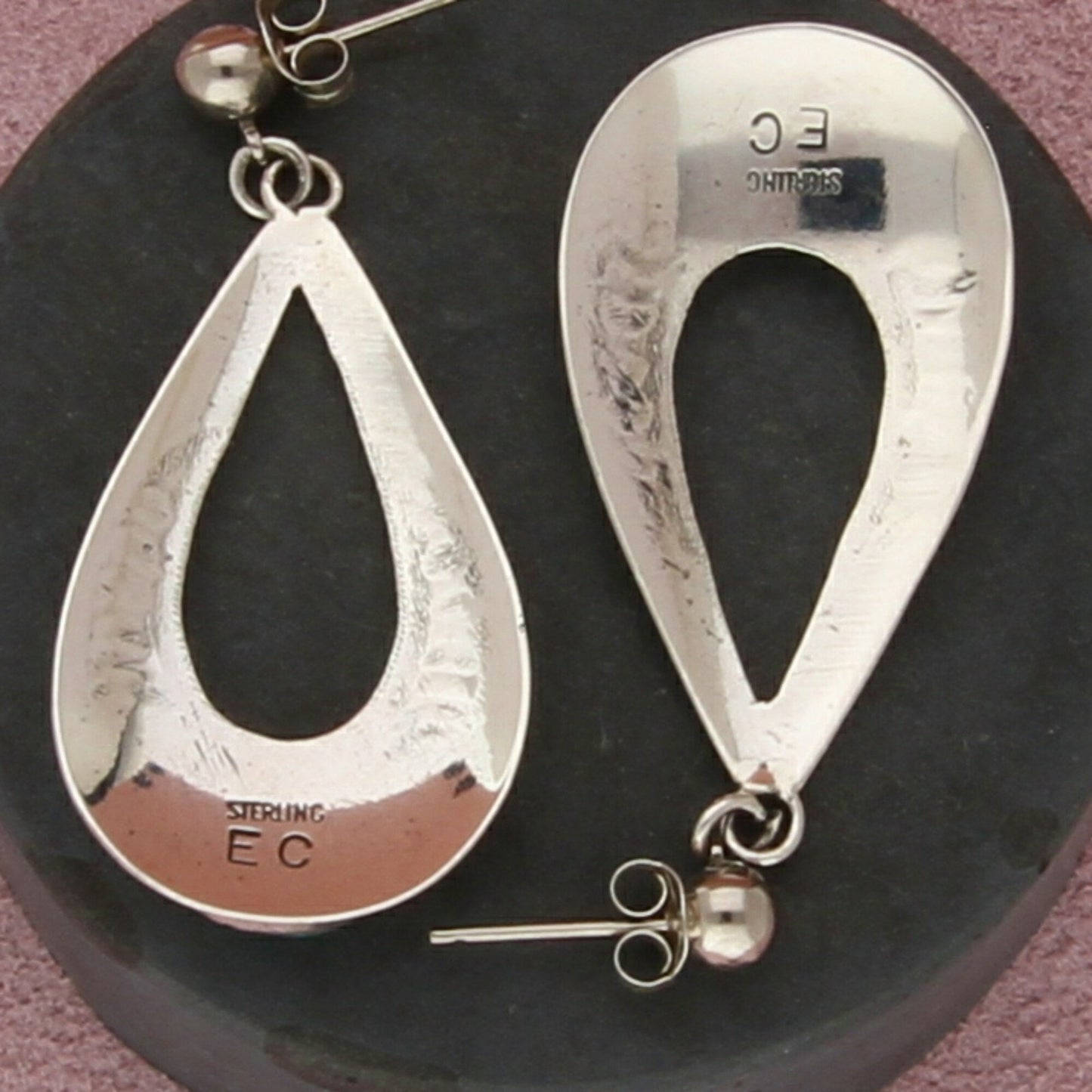navajo sterling silver vintage signed turquoise drop post dangle earrings