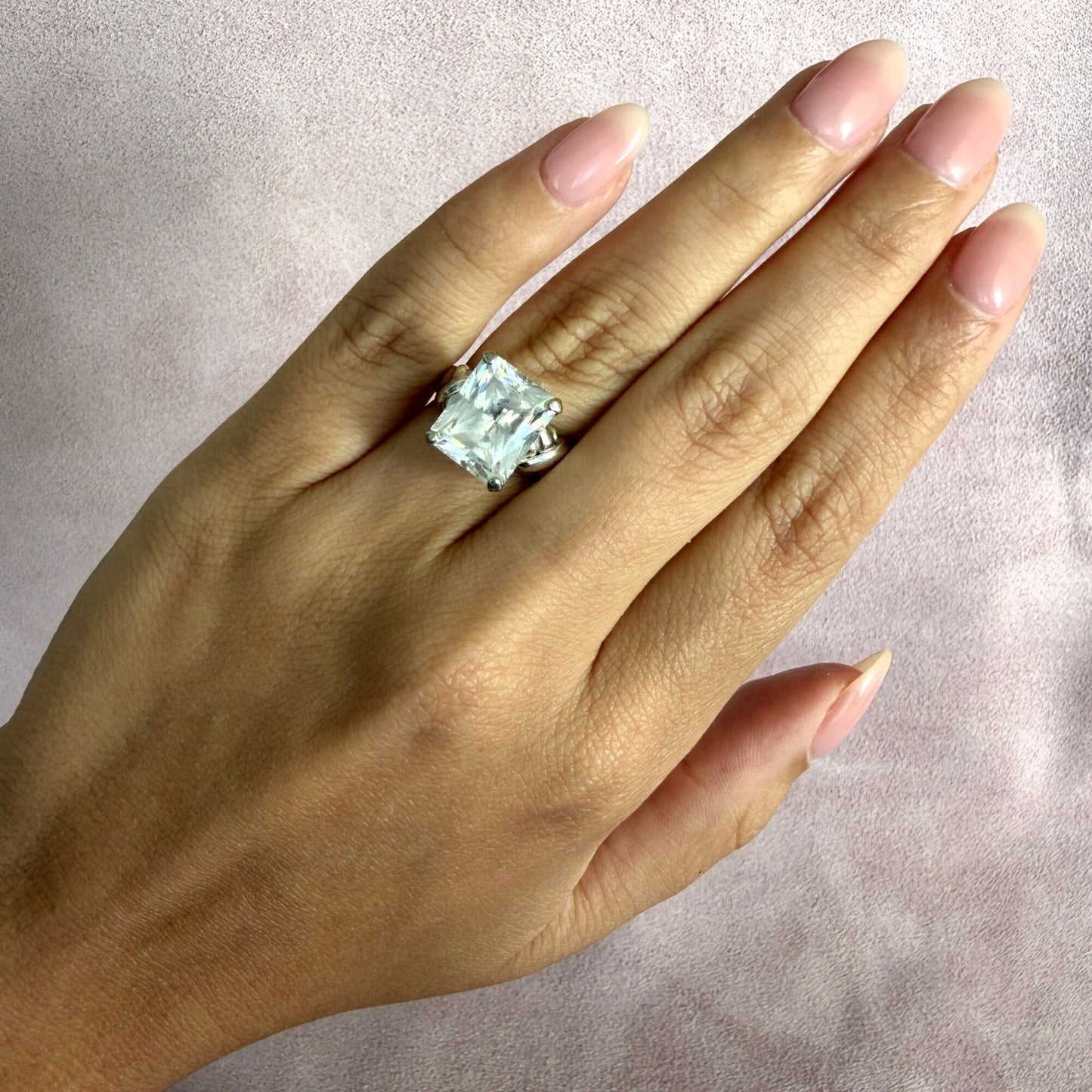 sterling silver emerald-cut cz engagement ring size 5.75