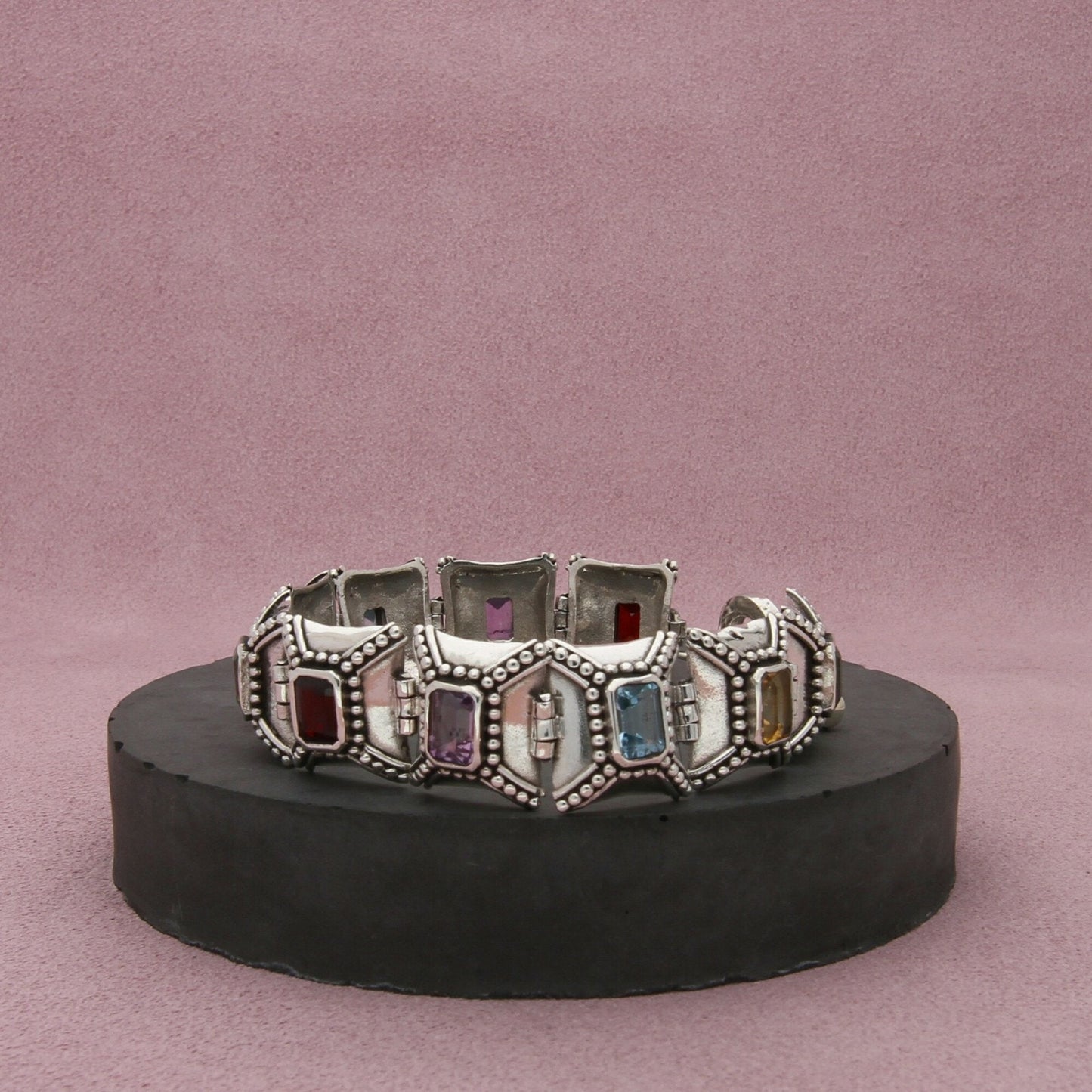 sterling silver garnet amethyst topaz peridot toggle bracelet size 6.75in
