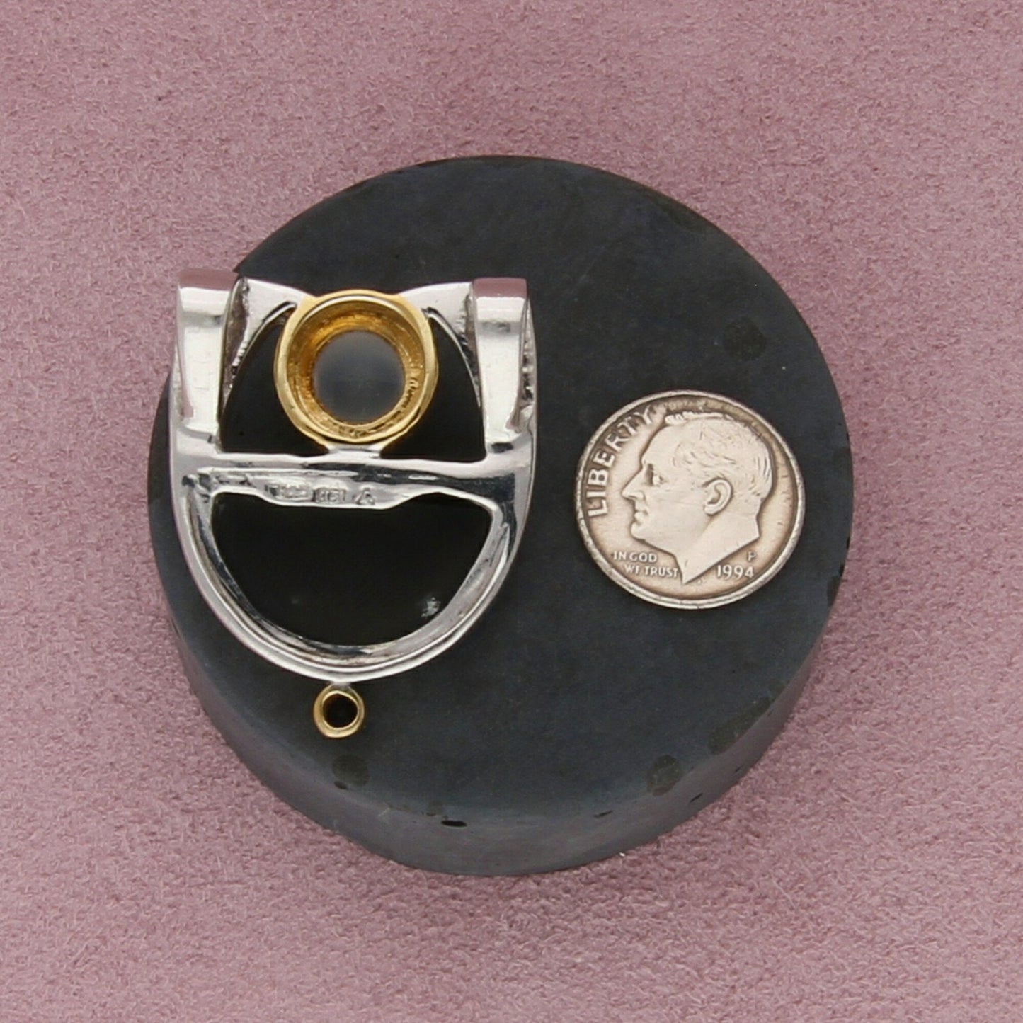 sterling silver & 18k gold quartz checkered onyx & sapphire pendant
