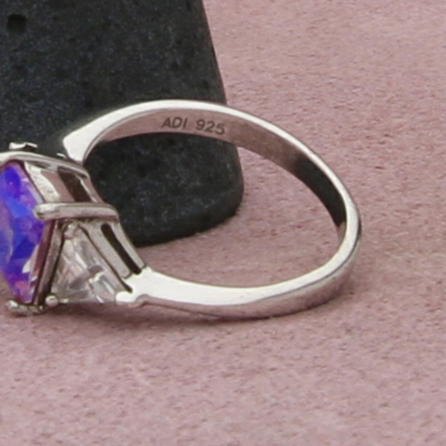 sterling silver aurora borealis crystal cz ring size 6.75