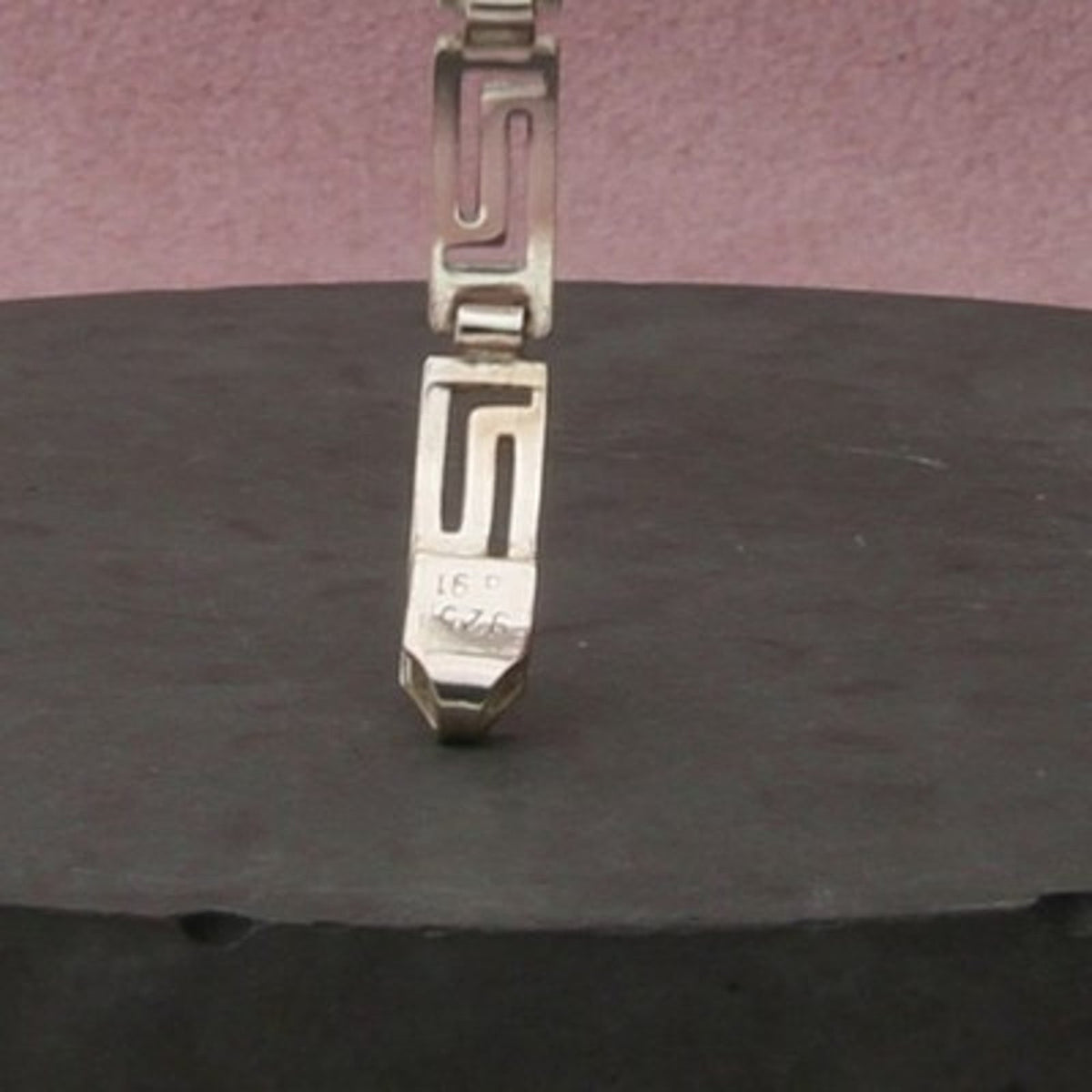 Sterling Silver Greek Key Openwork Link Chain Bracelet Size 6.75in