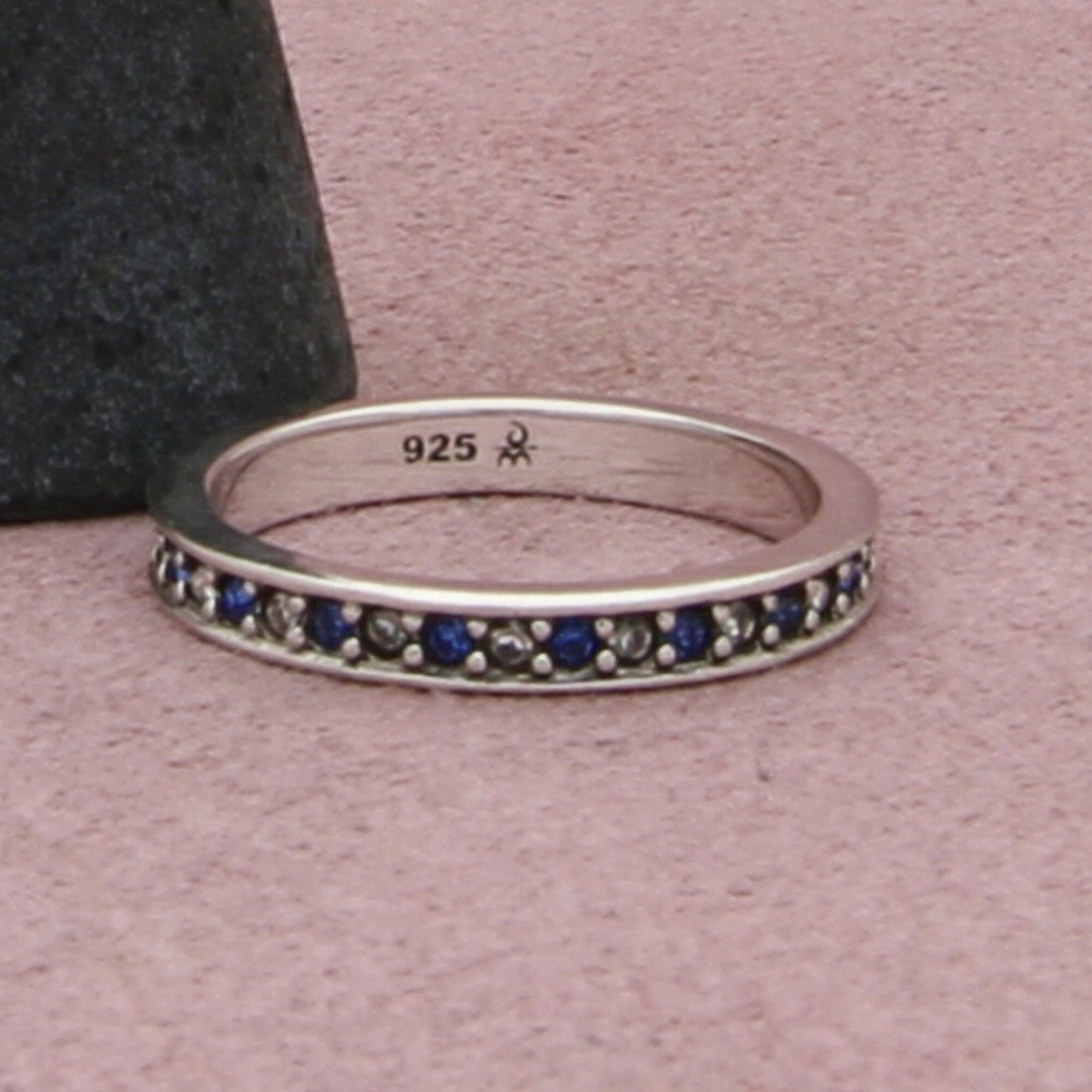 sterling silver blue & clear cz eternity stack band ring size 7.75