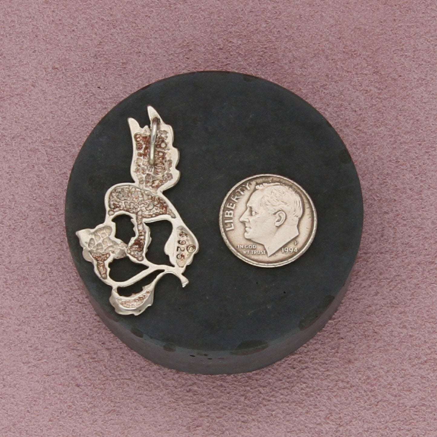 sterling silver vintage hummingbird and flower pendant