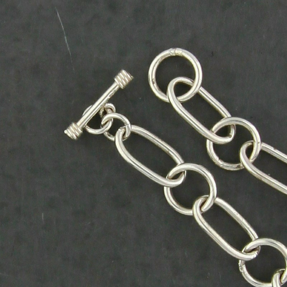 Sterling Silver Vintage Oval & Circle Link Chain Toggle Necklace Size 18in