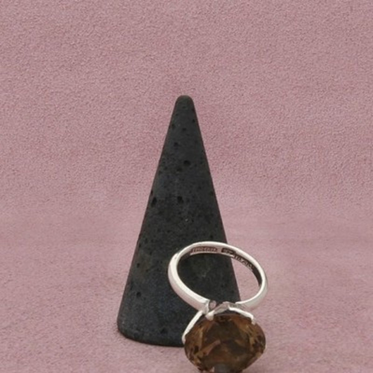 Mexico Sterling Silver Vintage Faceted Smoky Quartz Solitaire Ring Size 6