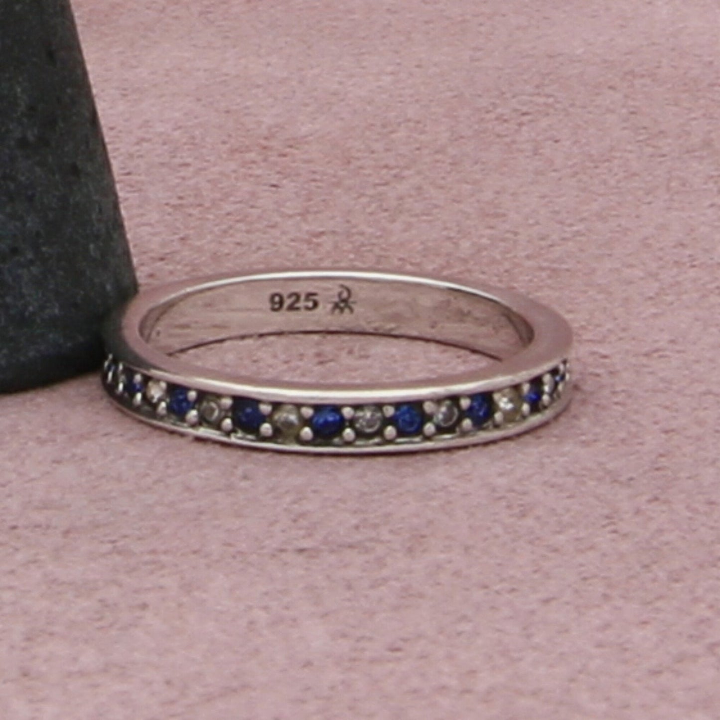 sterling silver blue & white cz eternity stack band ring size 8