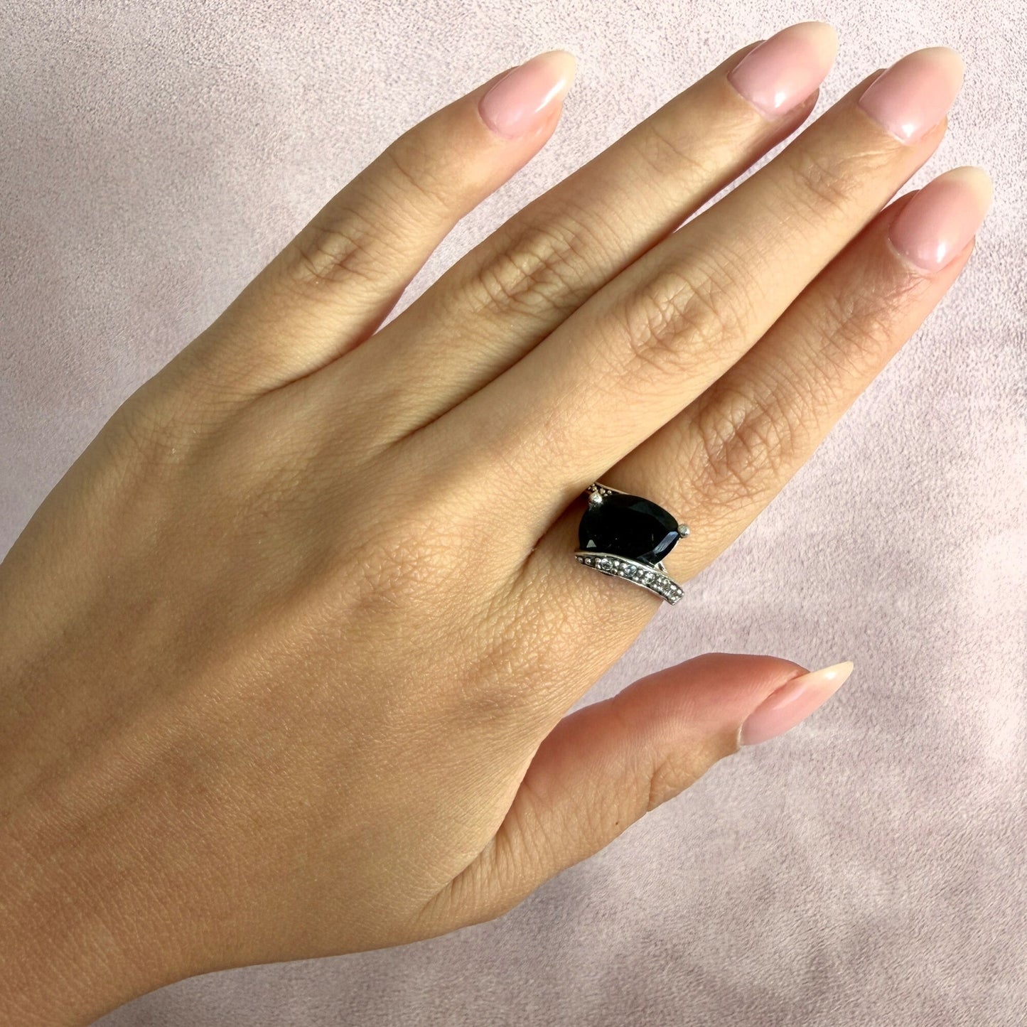 sterling silver sapphire & cz crossover ring size 6.5