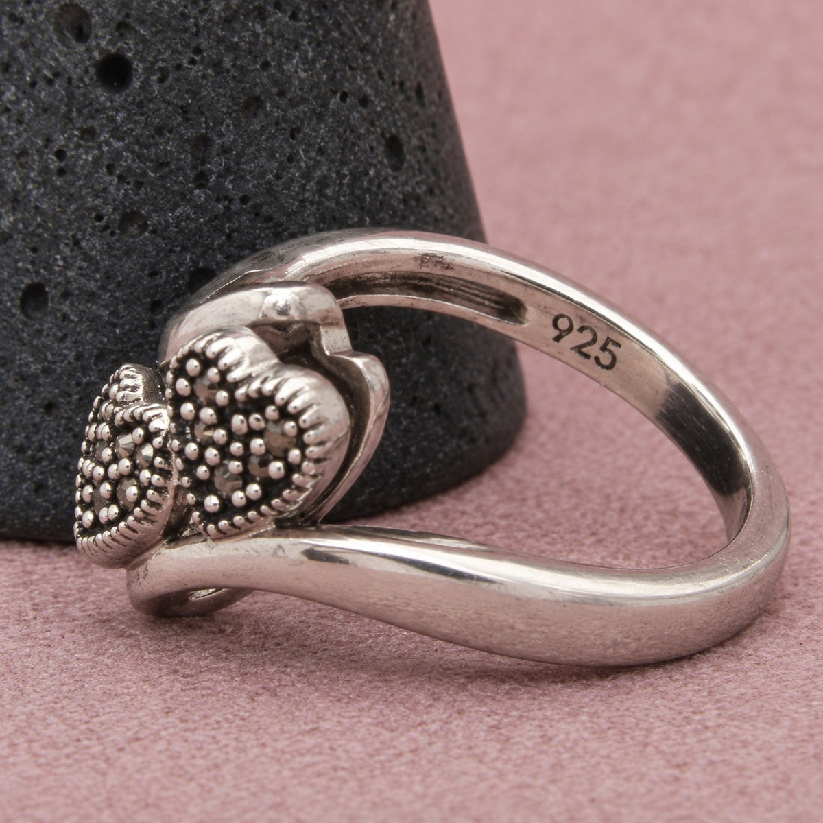 Zales Sterling Silver Diamond Double Heart Bypass Ring Size 3.5