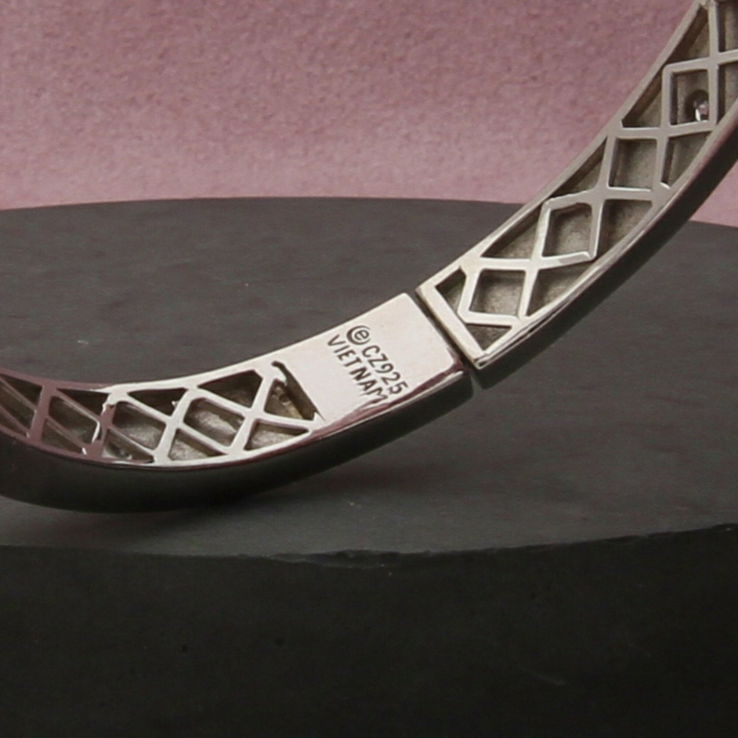 diamonique sterling silver white enamel cz hinged bracelet size 6.75in