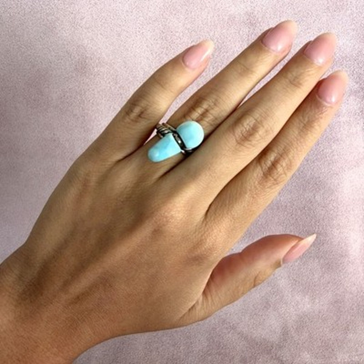 Sterling Silver Unique Artisan Crafted Blue Larimar Ring Size 6