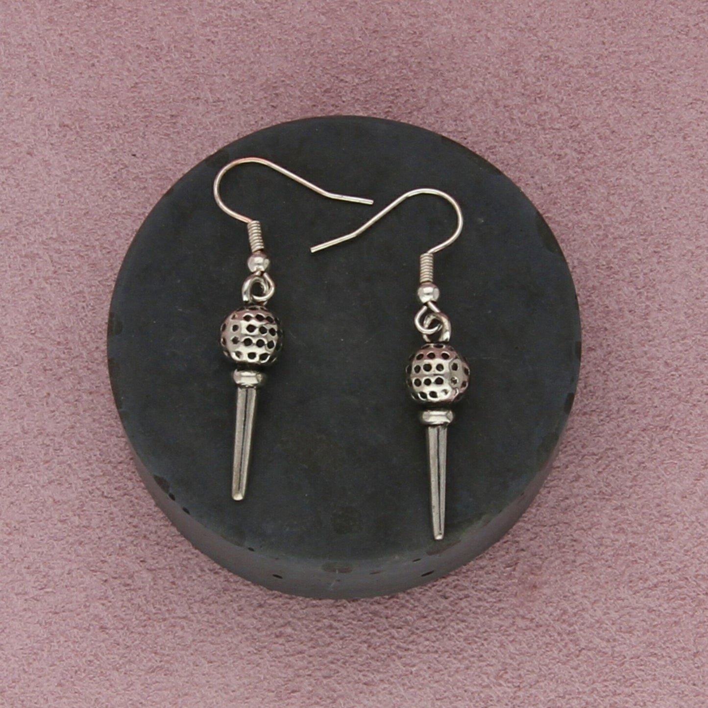 sterling silver golf ball on tee dangle earrings