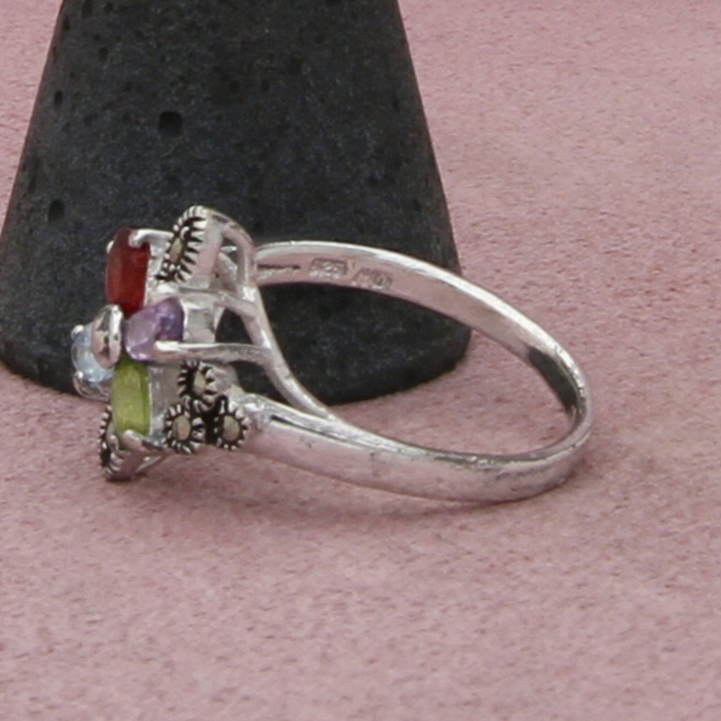 sterling silver marcasite peridot topaz garnet amethyst ring size 8.25