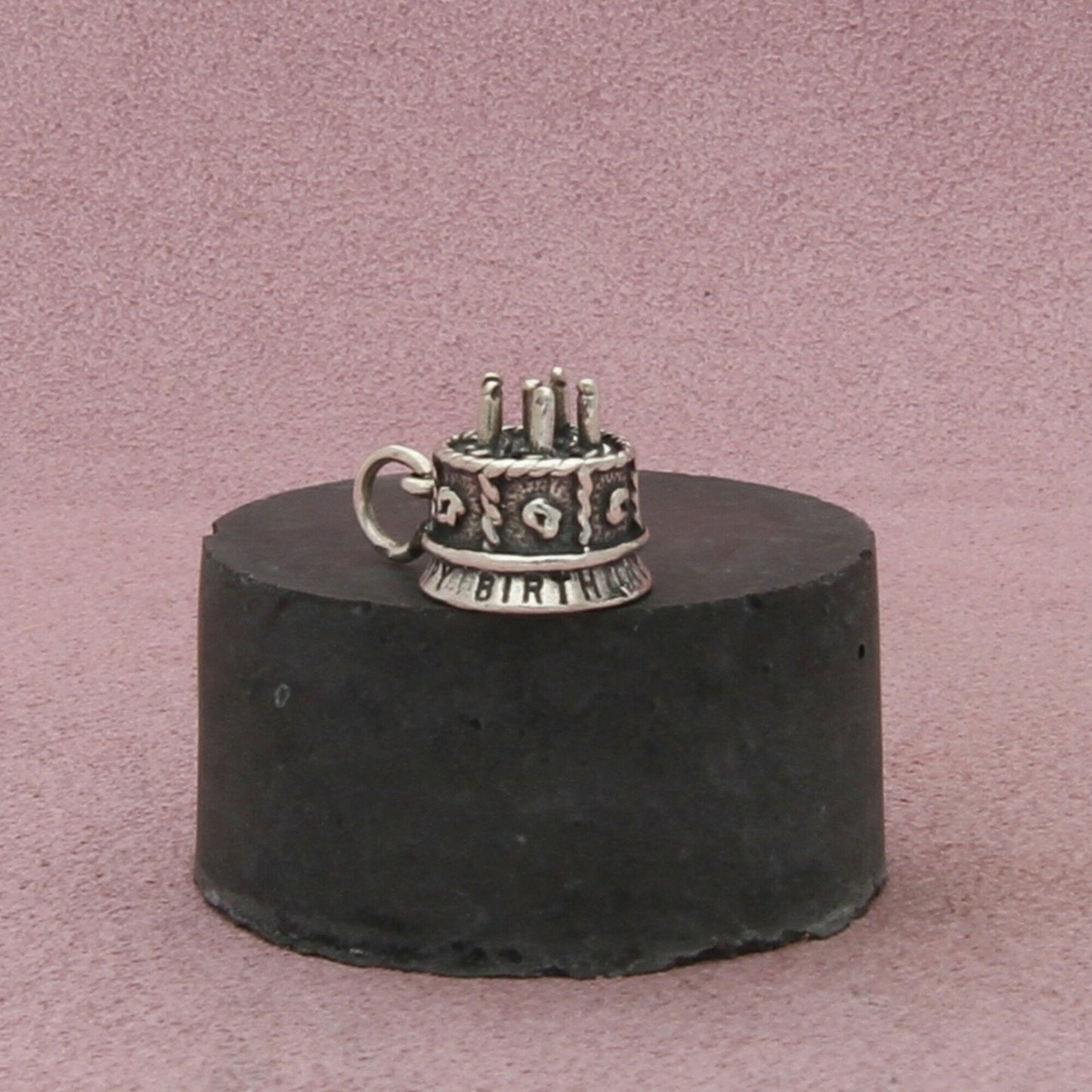 sterling silver vintage 3d happy birthday cake charm pendant