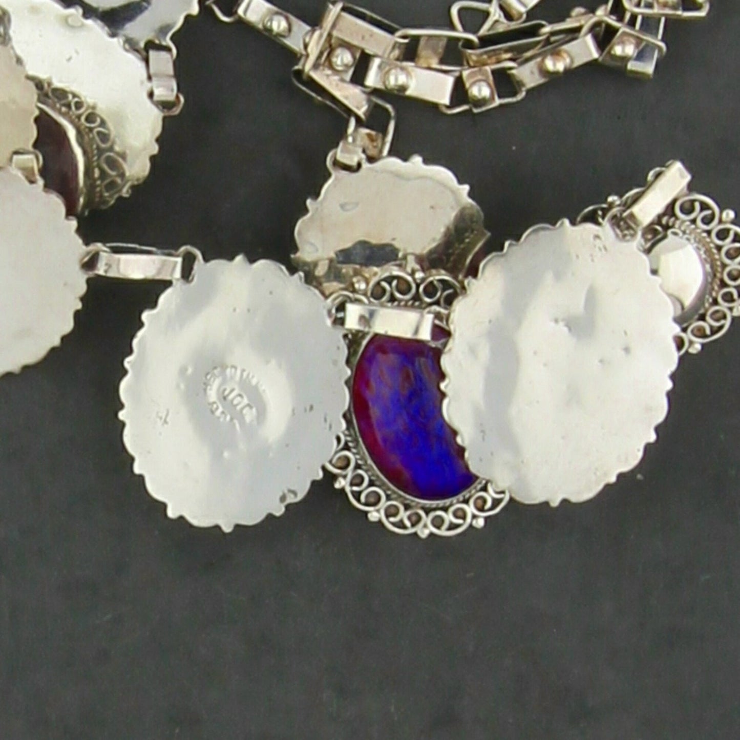 mexico sterling silver vintage dragons breath cabochon link necklace size 17.5in