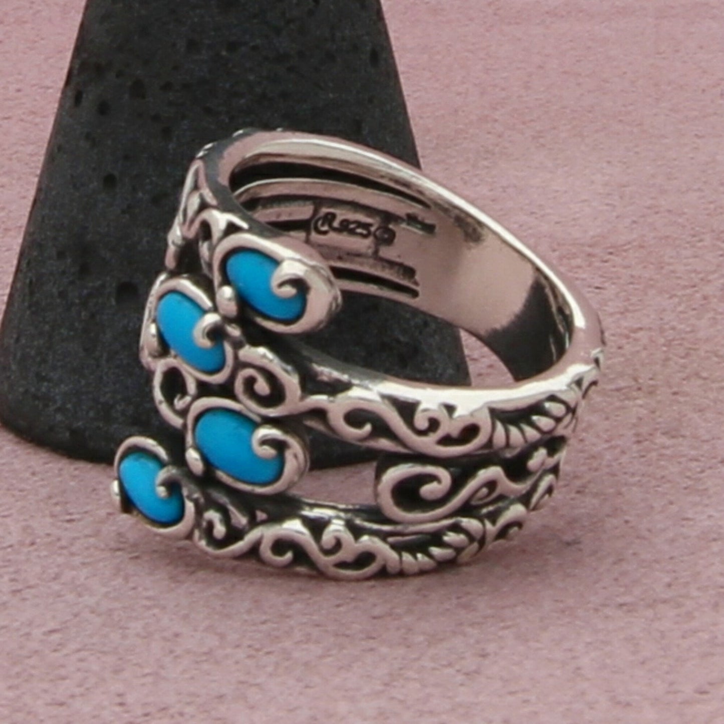 carolyn pollack sterling silver southwestern turquoise scroll ring size 8