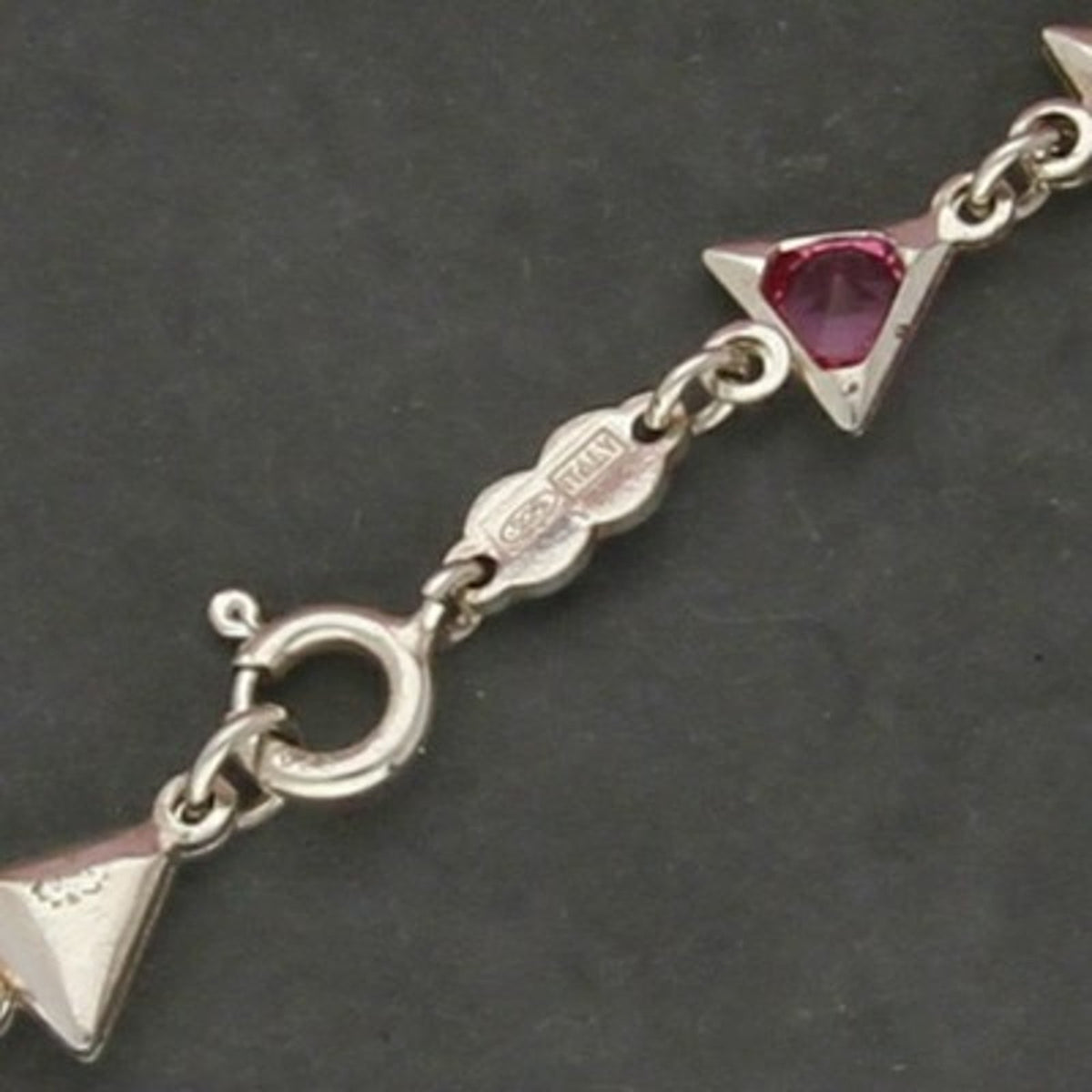 Sterling Silver Multicolor Rhinestone Triangle Link Anklet Size 10in