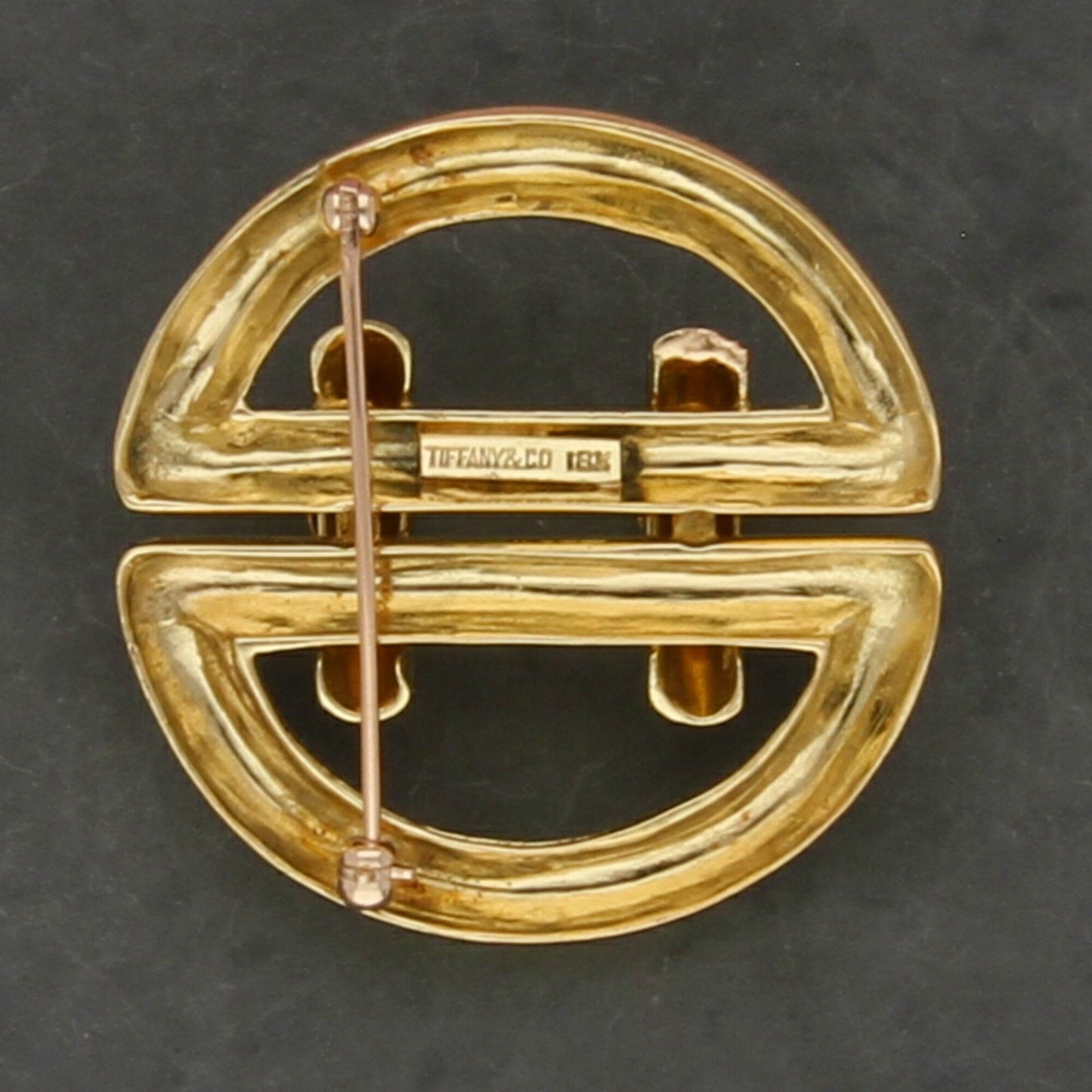 tiffany & co 18k yellow gold heavy vintage ruby round buckle brooch