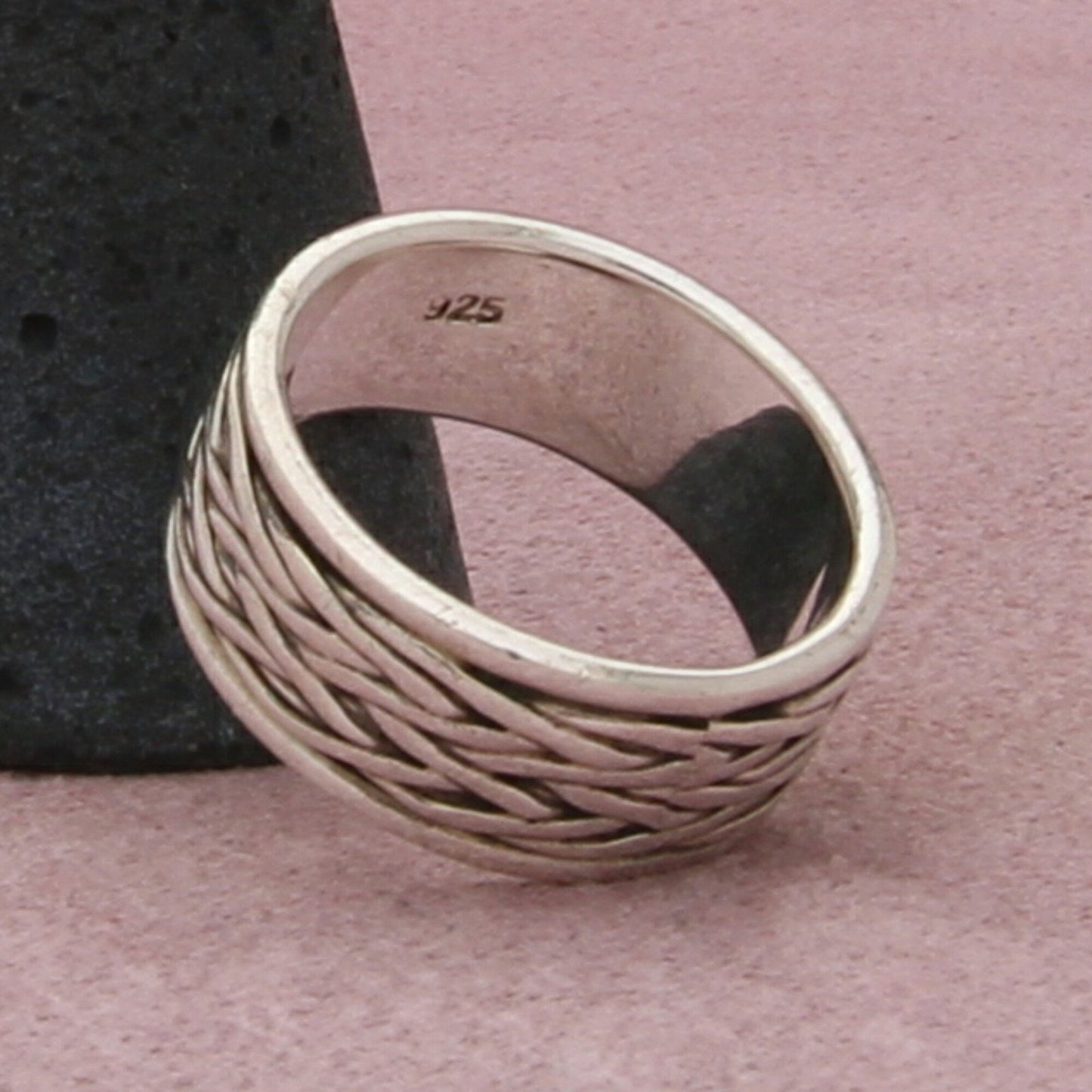 sterling silver mens 9mm woven band ring size 10