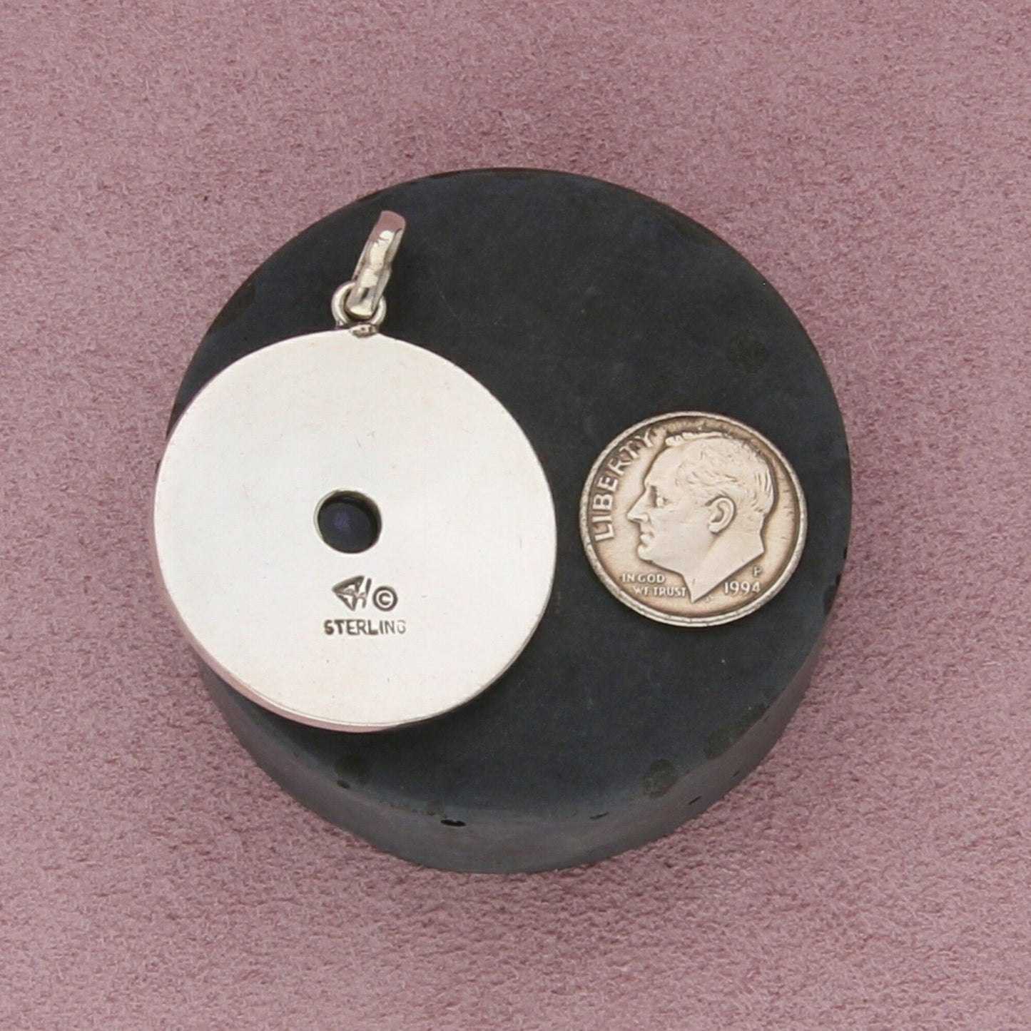 sterling silver vintage amethyst disc pendant