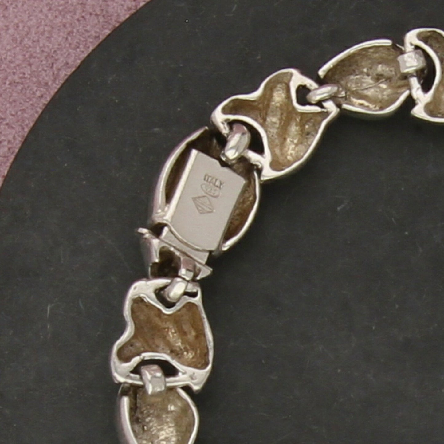 sterling silver vintage italian made scalloped link bracelet size 7.5in