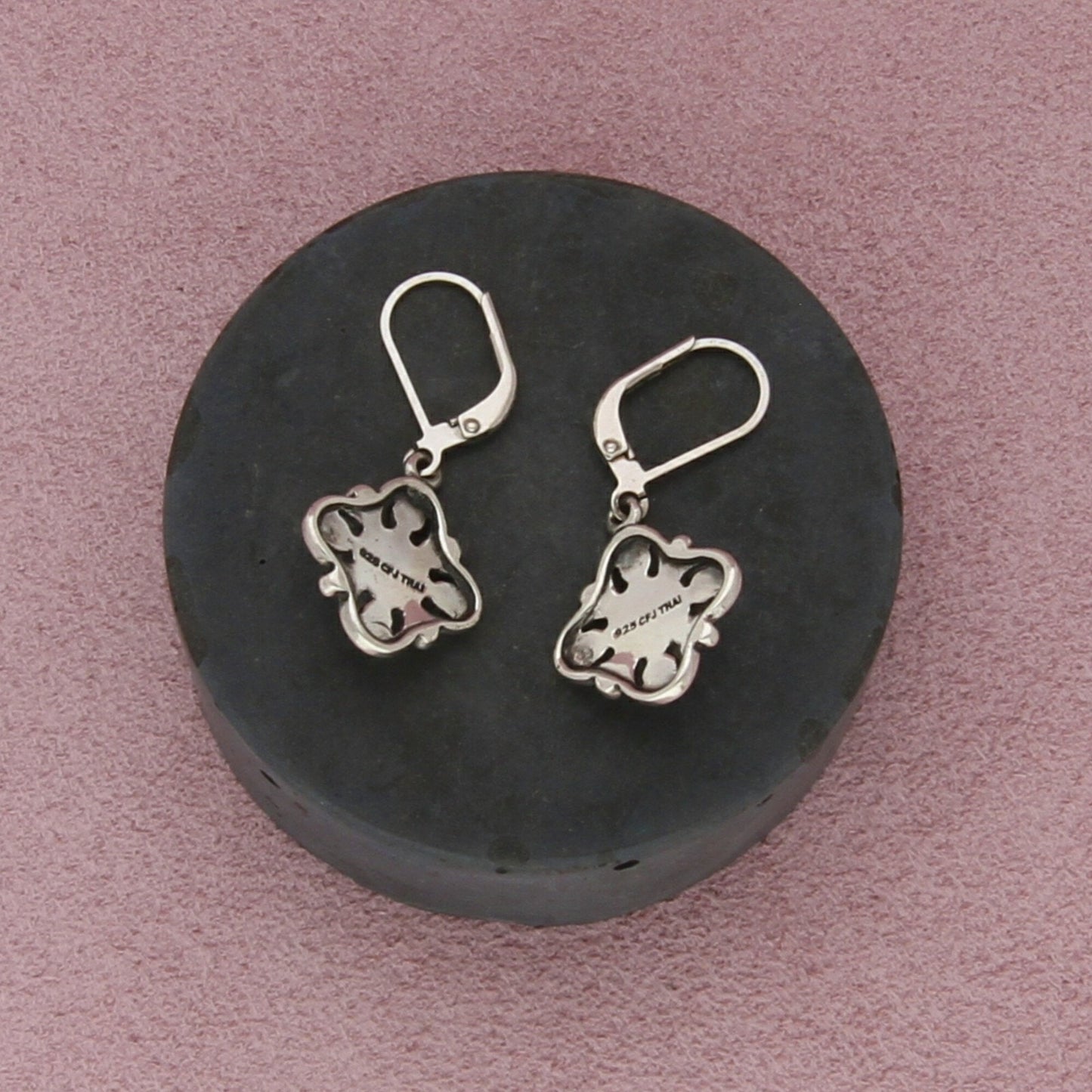 sterling silver mother of pearl flower dangle leverback earrings
