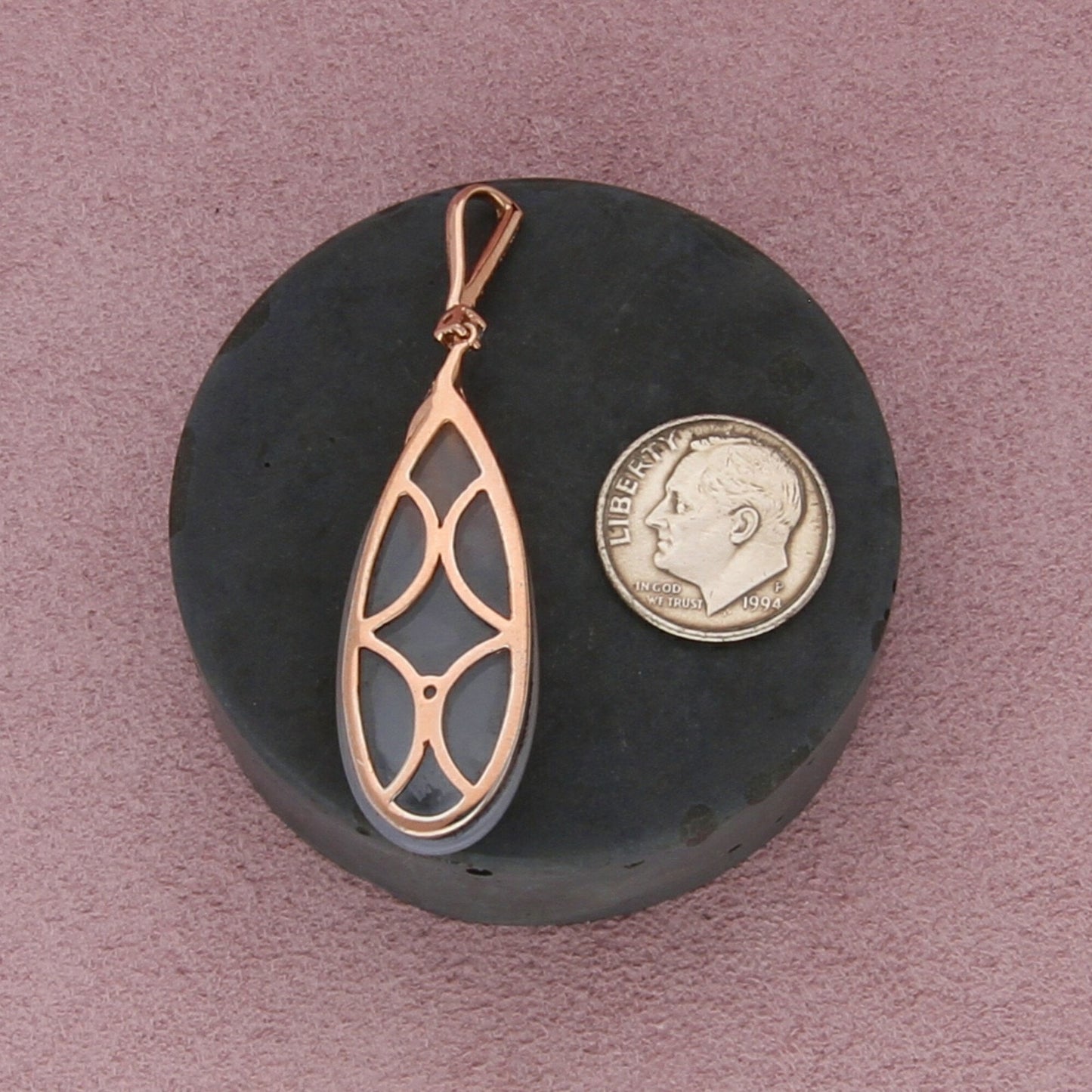 stauer sterling silver rose gold plate cz & quartz pendant