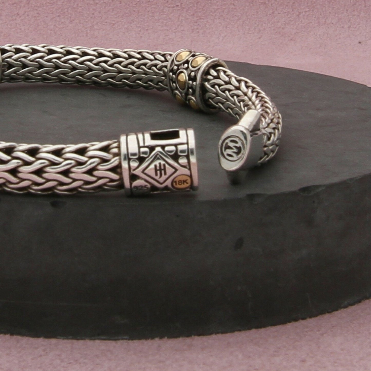 john hardy sterling silver & 18k gold dot four station bracelet 6.75in (med)