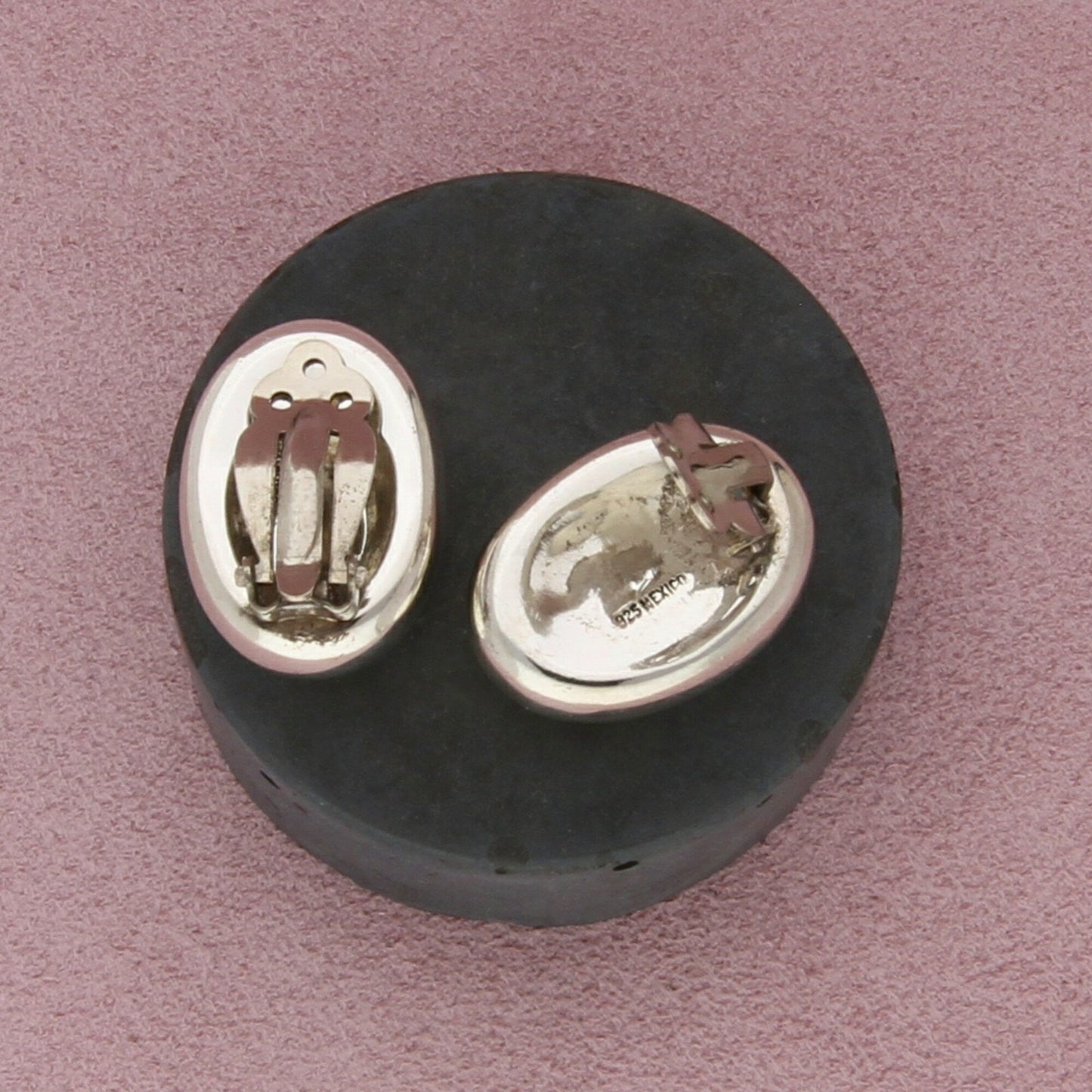 mexico sterling silver vintage domed clip-on earrings