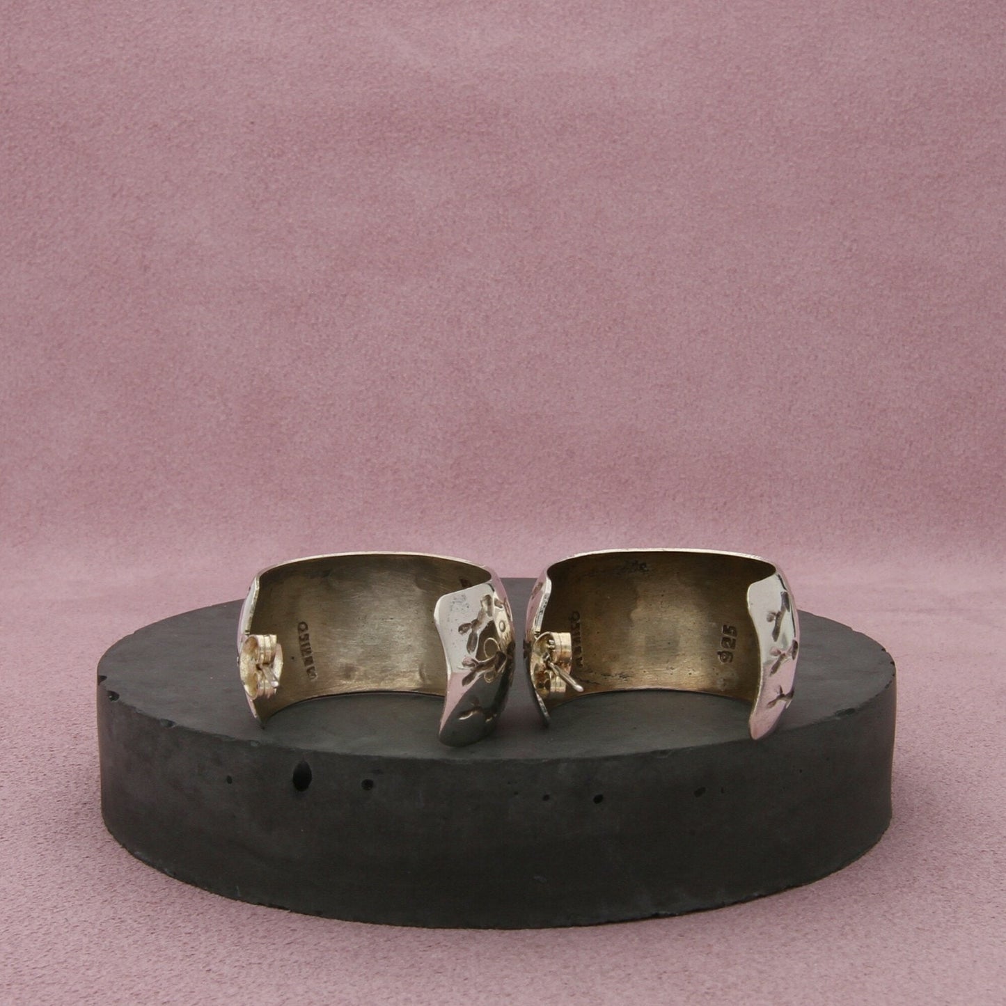 mexico sterling silver vintage stamped hoop post earrings