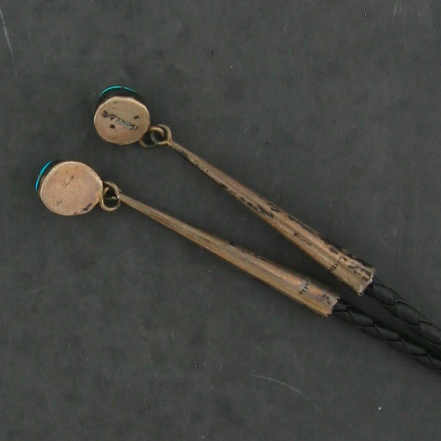 navajo sterling silver vintage signed turquoise buffalo skull leather bolo tie
