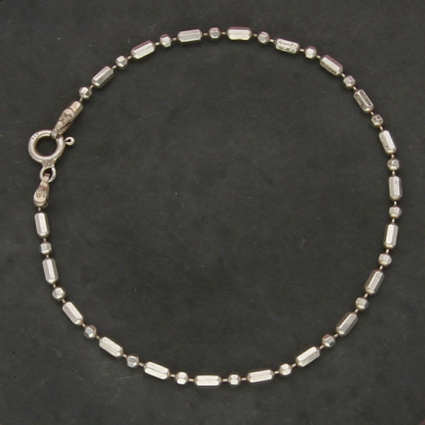 sterling silver 2mm beaded bar link chain bracelet size 7in