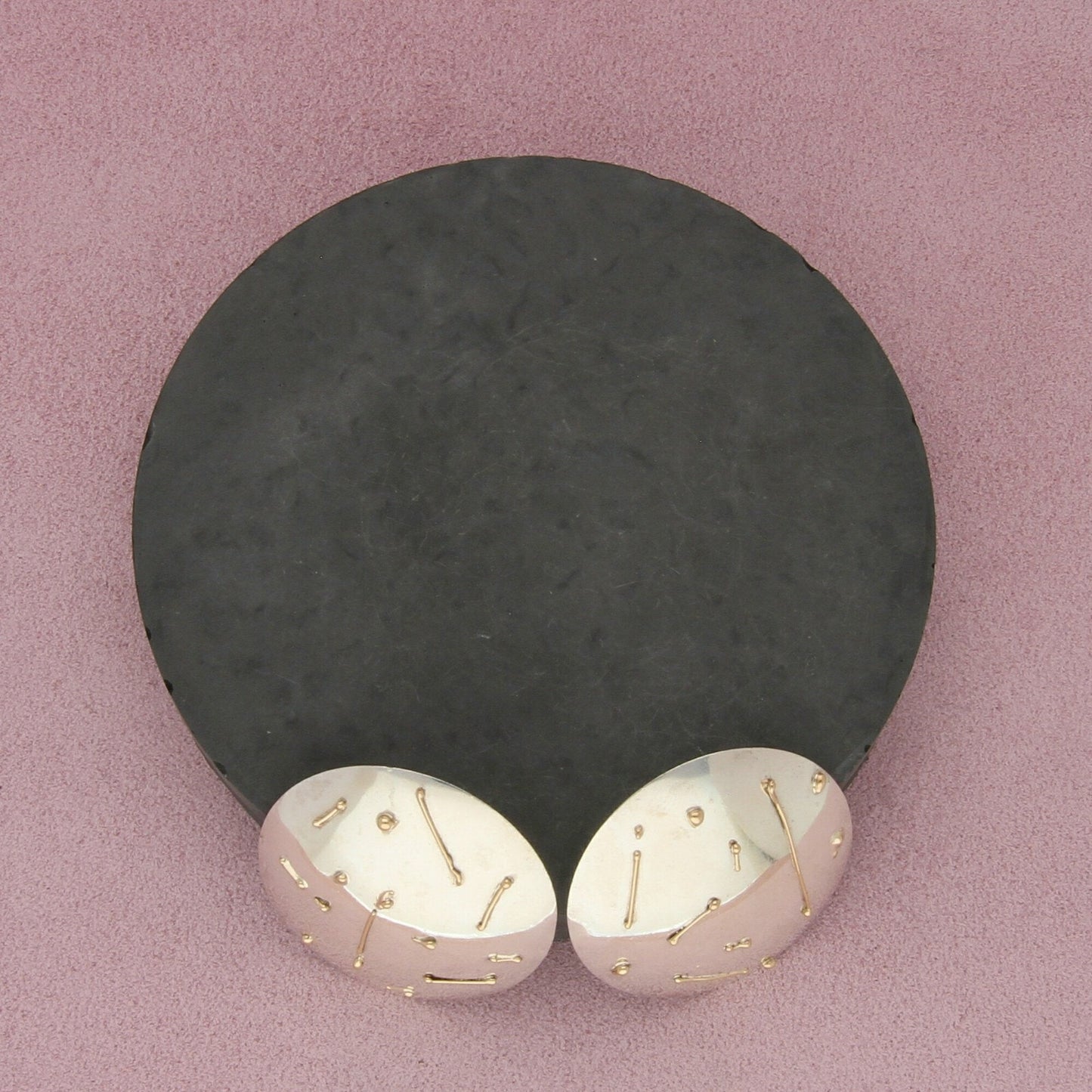 sterling silver & 14k gold artisan crafted large disc post earrings