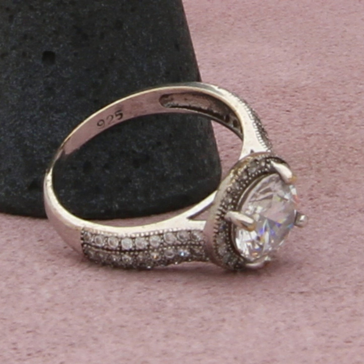 sterling silver round-cut cz halo ring size 7