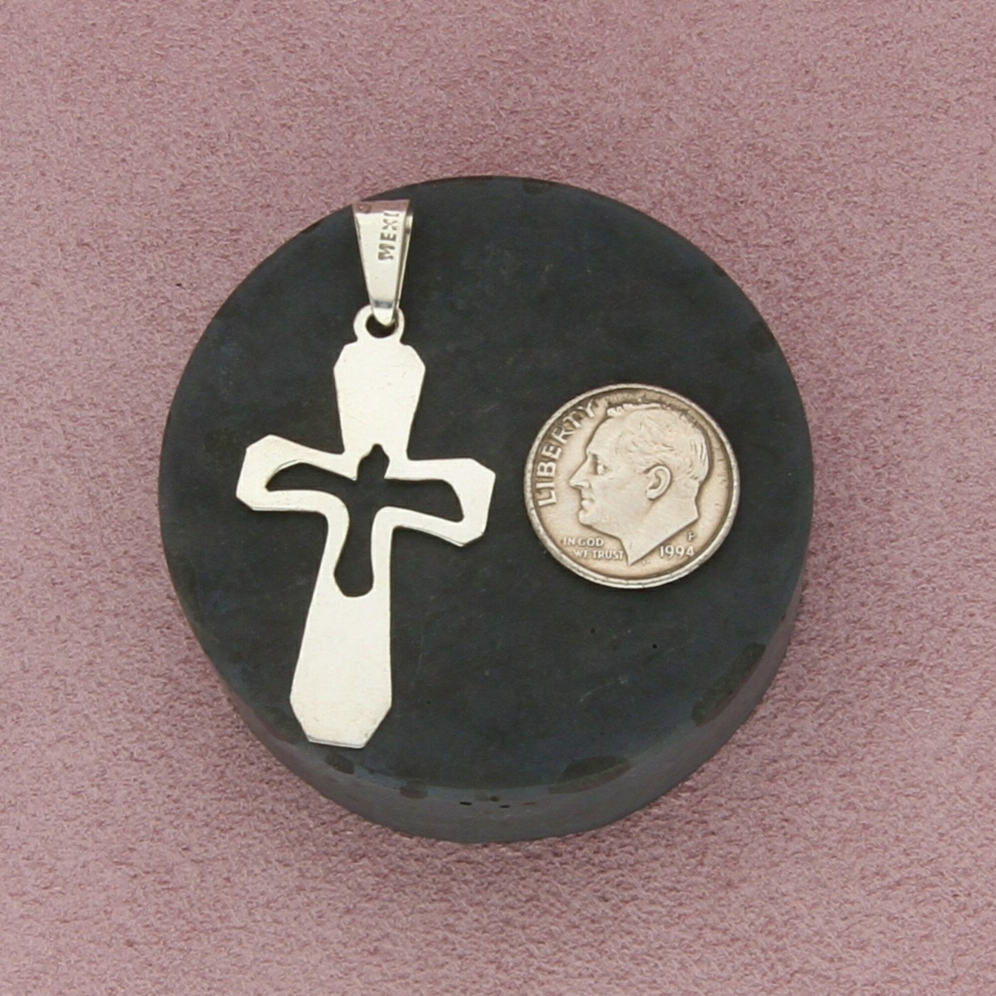 mexico sterling silver vintage open dove cross pendant