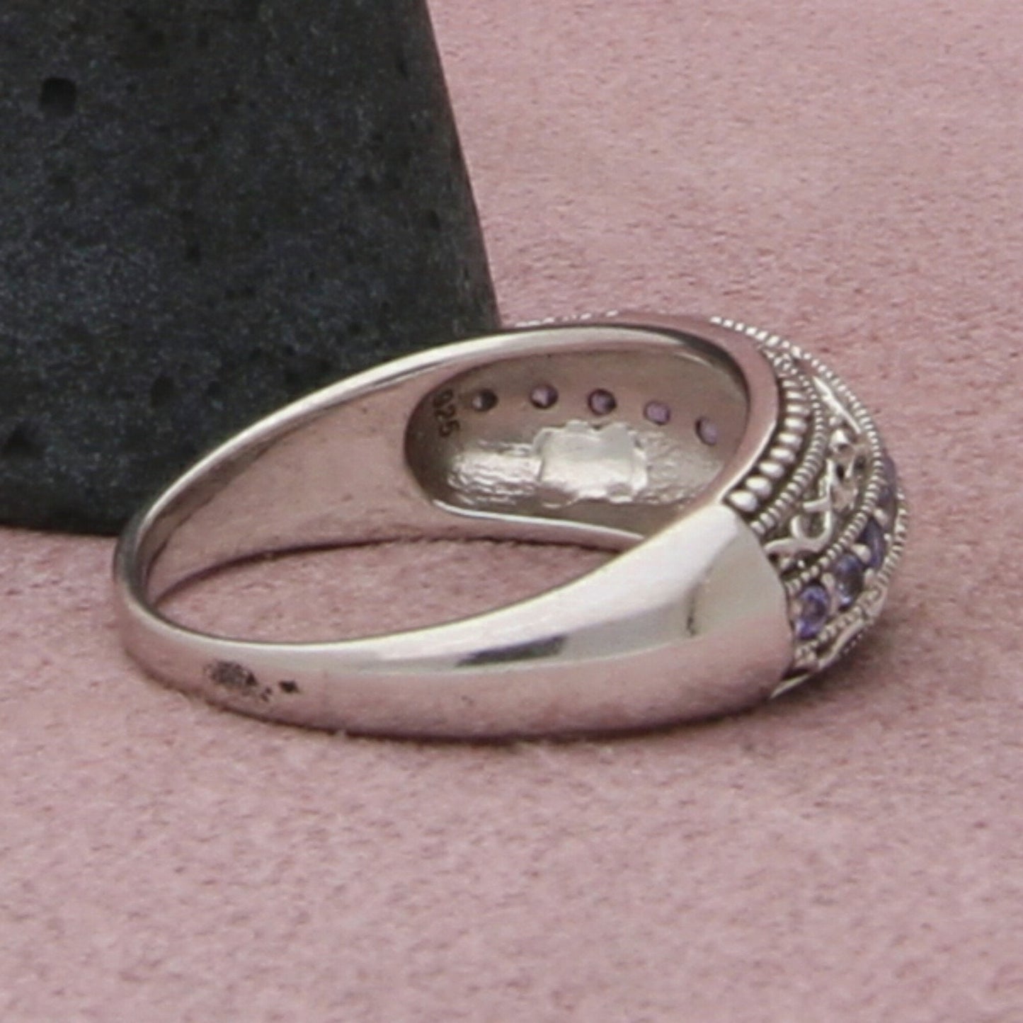 sterling silver tanzanite scroll dome ring size 10.5