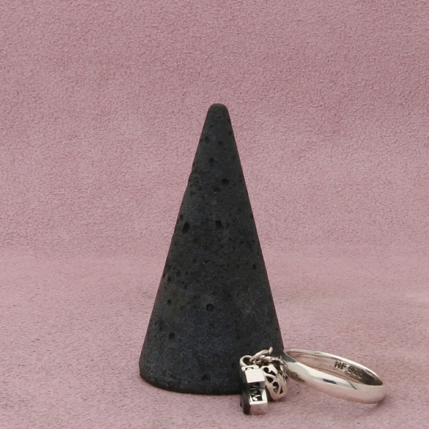 sterling silver onyx cross & mop heart charm ring size 6.75
