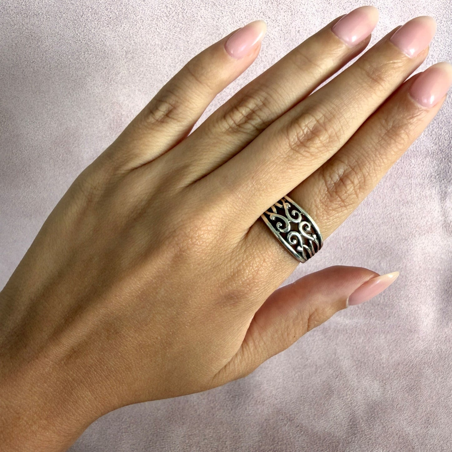 sterling silver scroll band ring size 9.5