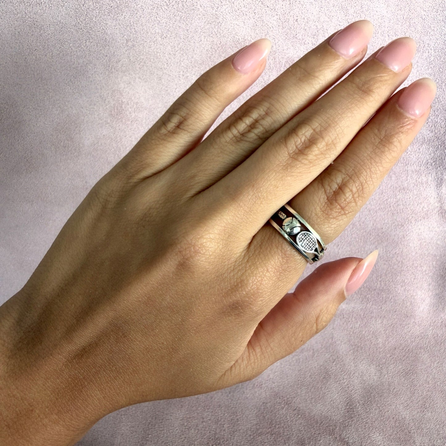 sterling silver tennis ball & racket band ring size 6.75