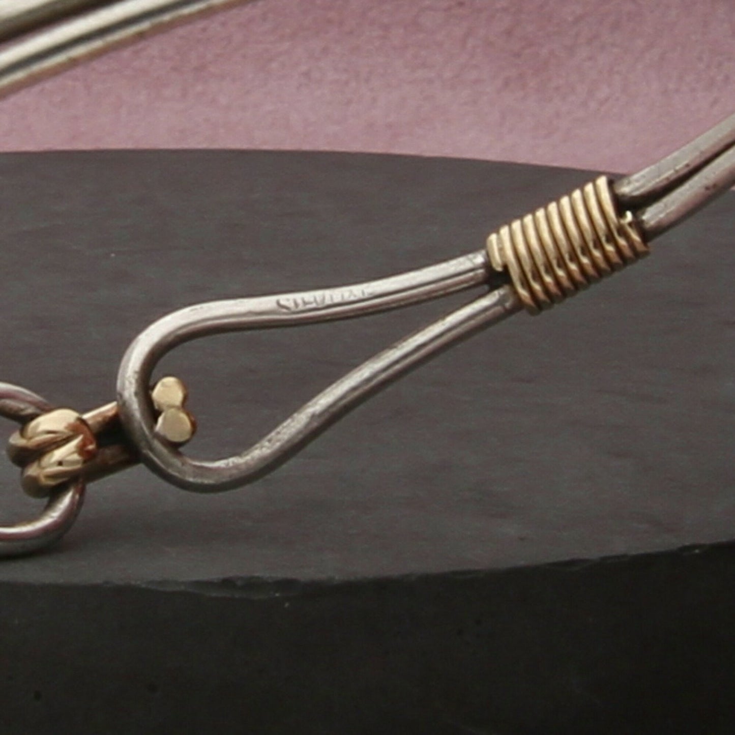 sterling silver & 14k gold vintage hook & eye bracelet size 6.5in