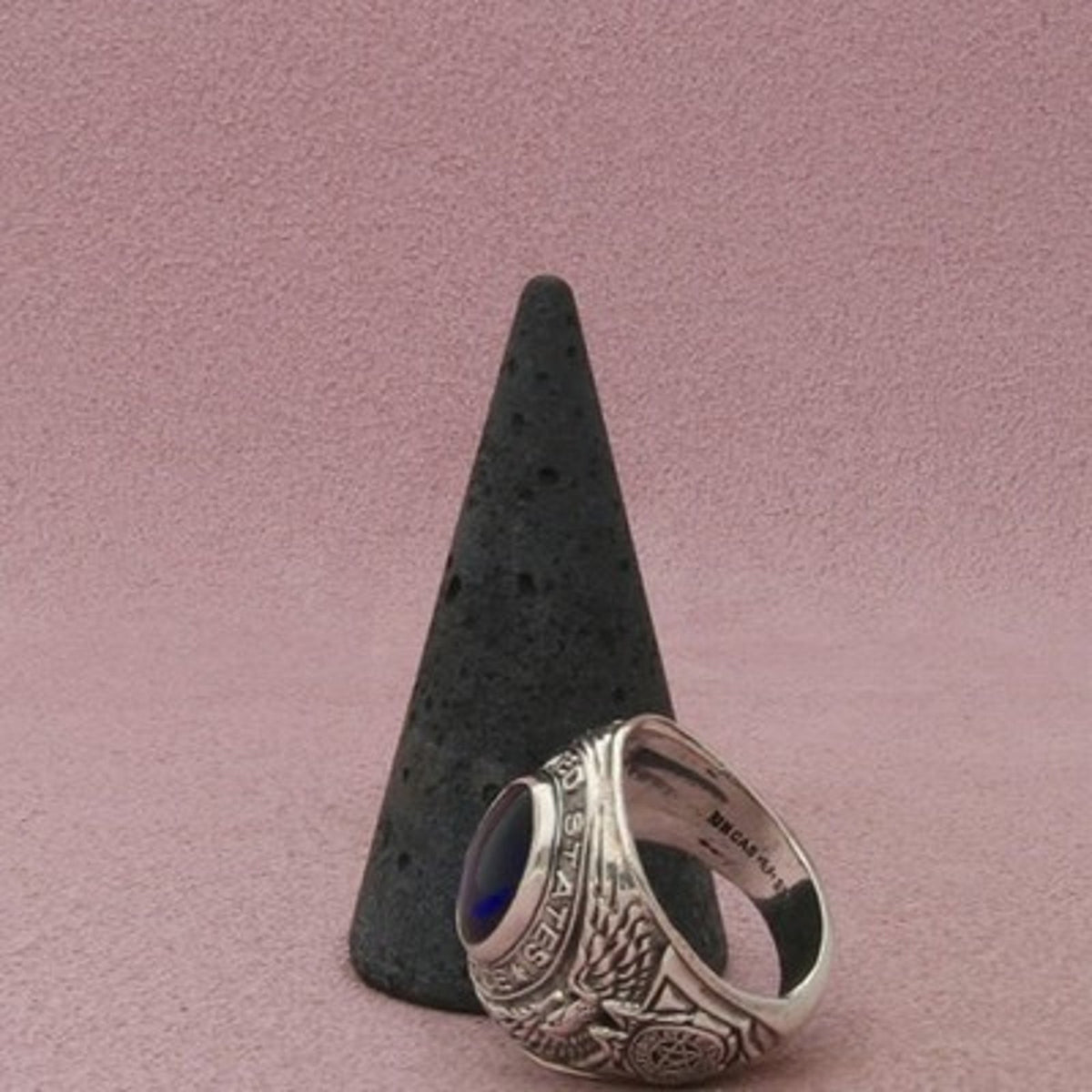 Sterling Silver Oval Blue Cz US Air Force Class Ring Size 7.5