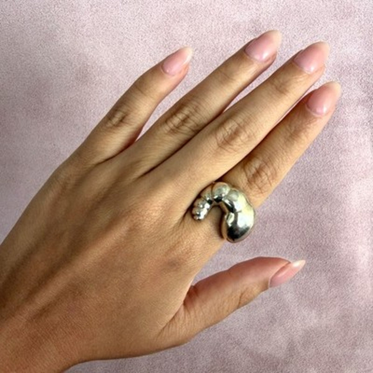 Mexico Sterling Silver Vintage Chunky Croissant Ring Size 7