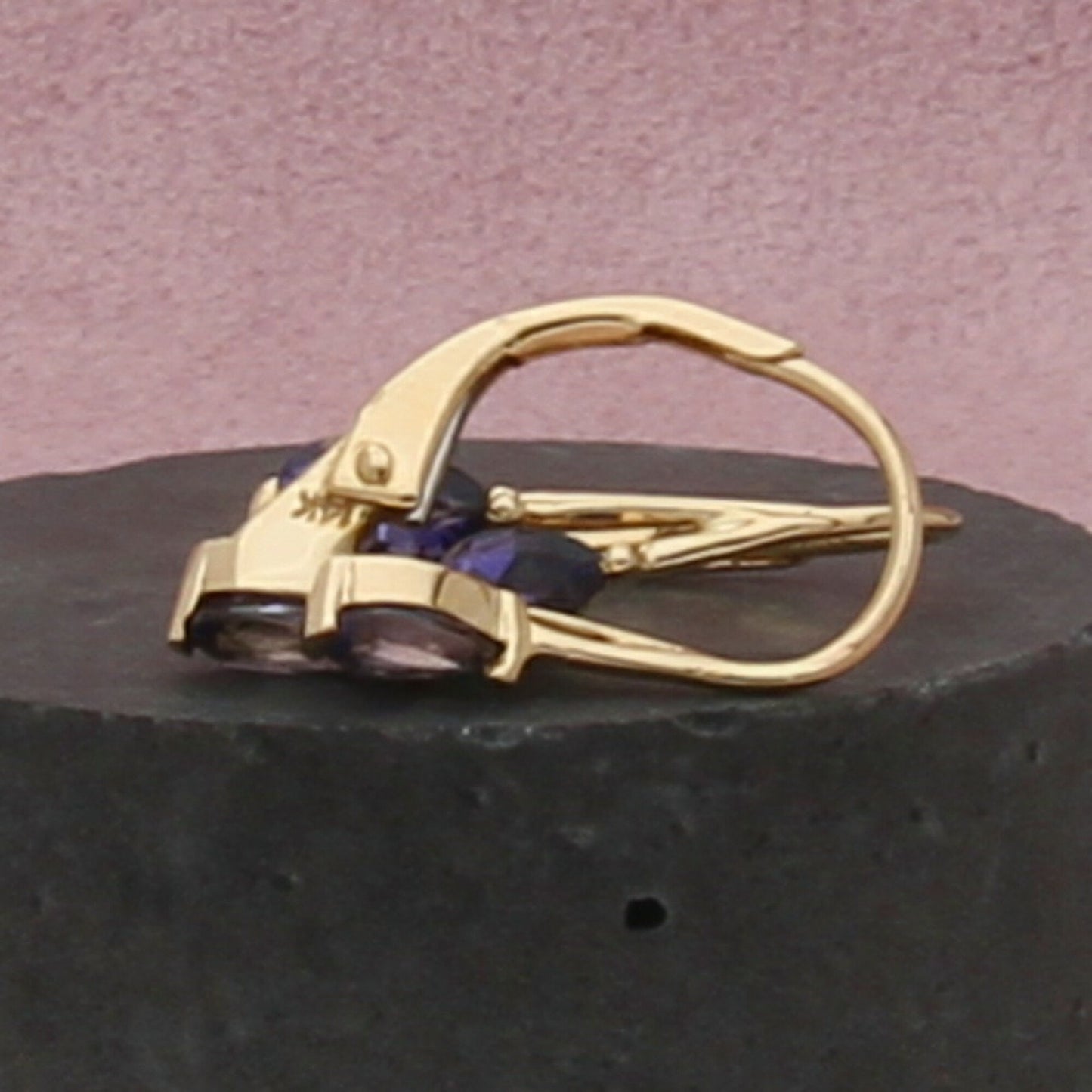 14k yellow gold tanzanite leverback earrings
