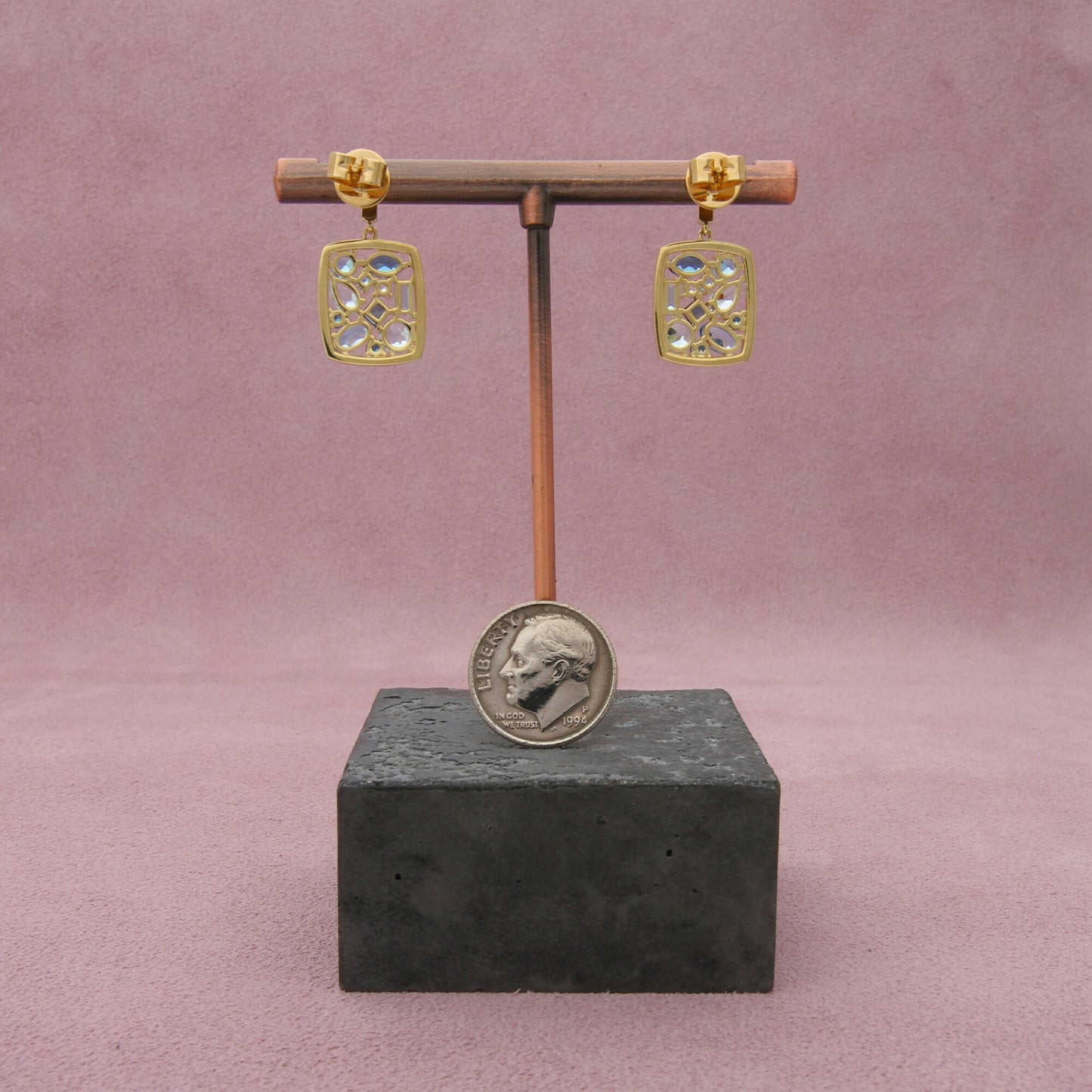 sloane street 18k yellow gold sky & london blue topaz cluster diamond earrings