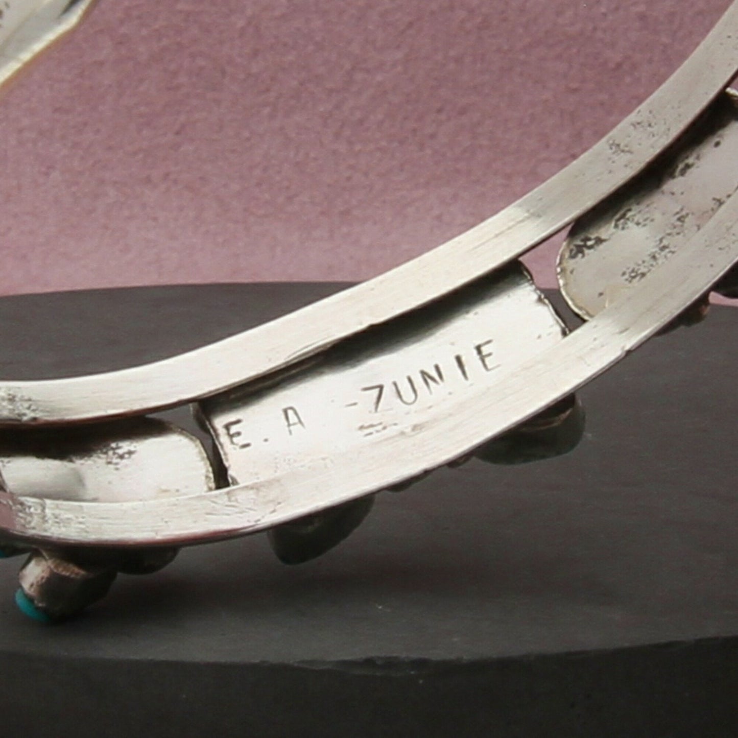 zuni sterling silver vintage signed turquoise sunface cuff bracelet size 5.75in